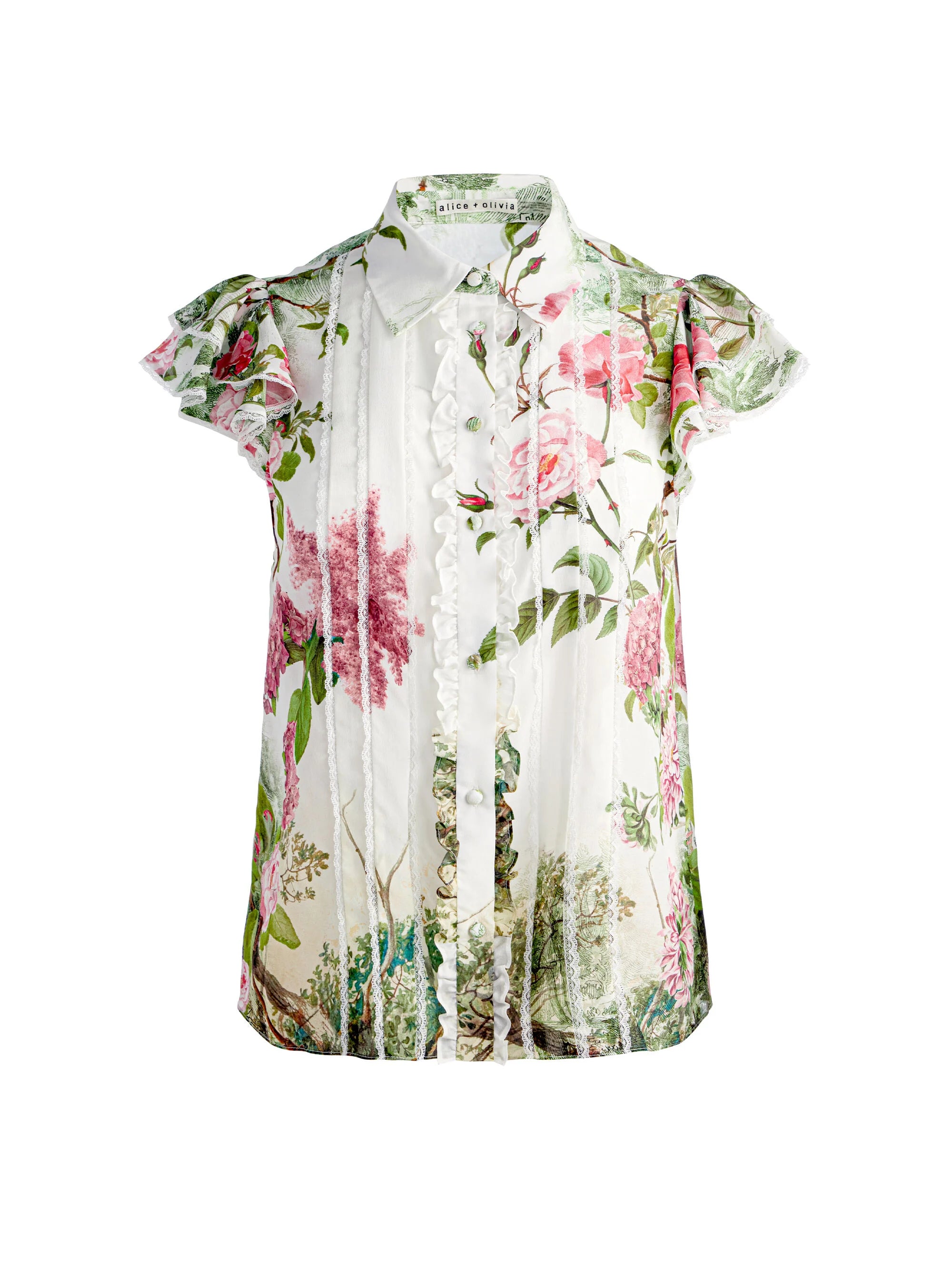 Alice & Olivia Minda Blouse - Women's Floral Print Silk Blouse for Work & Party | Elegant Office Wear & Evening Outfits