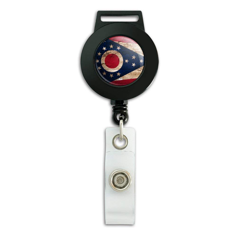Vintage Distressed Ohio State Flag Lanyard - Retractable Reel Badge Holder with ID Card Clip - Perfect for Work, School, Events & Fan Gear Accessories