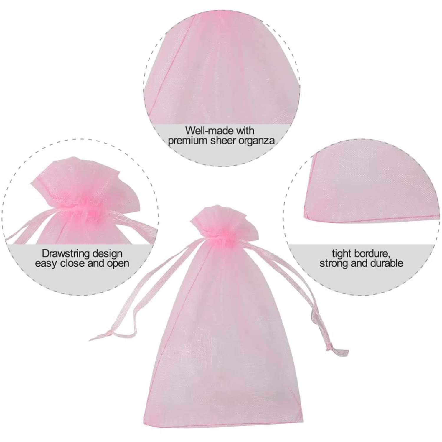 100 Pcs 4x6 Inches Pink Organza Gift Bags with Drawstring Satin Ribbon - Sheer See-Through Fabric Favor Pouches for Baby Shower, Wedding, Party Favors, Holiday Gifts, Jewelry Storage & Card Deck Packaging - Perfect for Bridal Showers, Birthday Presents and Christmas Gift Wrapping