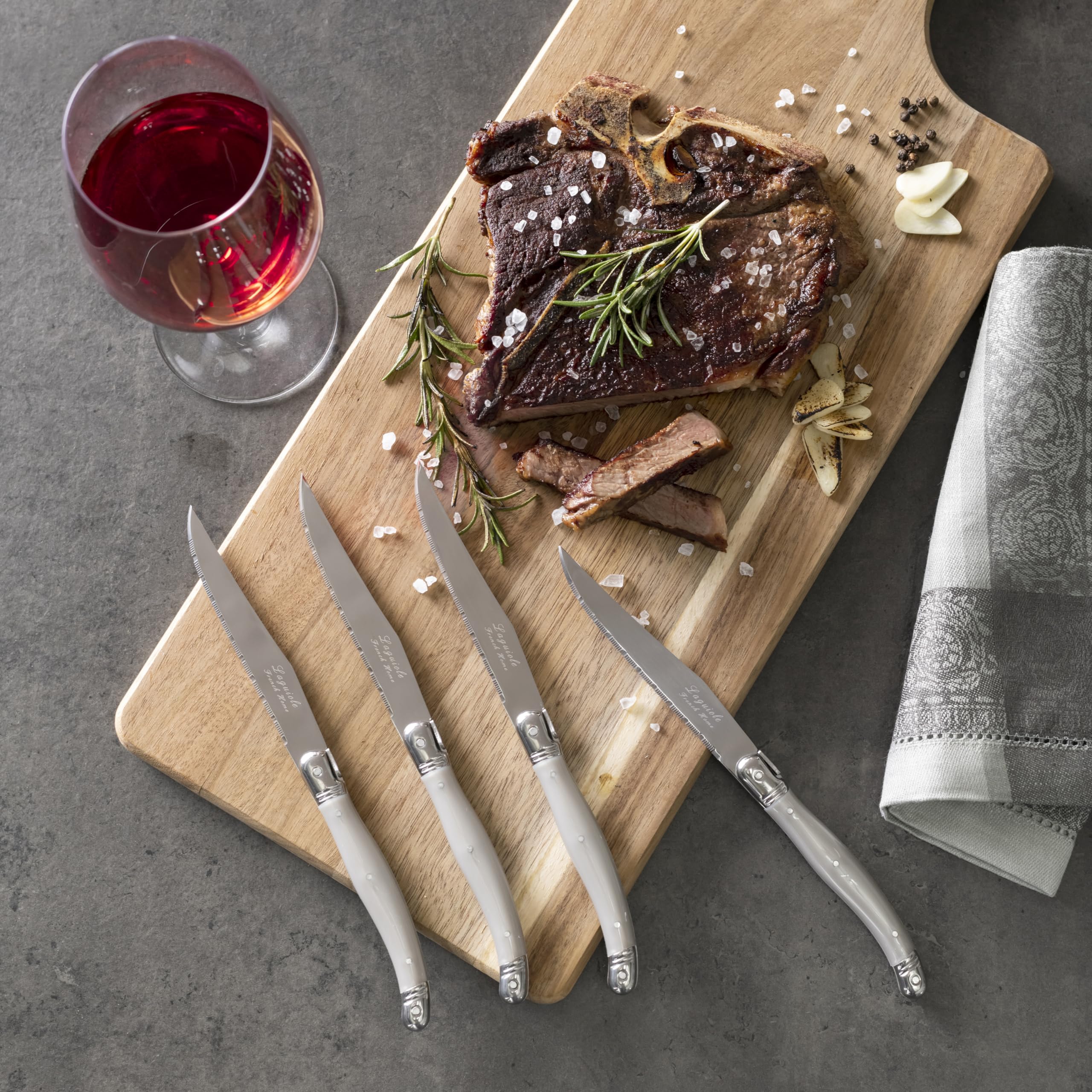 Premium French Laguiole 4-Piece Steak Knife Set - High-Quality Stainless Steel Blades with Elegant Pewter Handles & Signature Bee Emblem - 9.25
