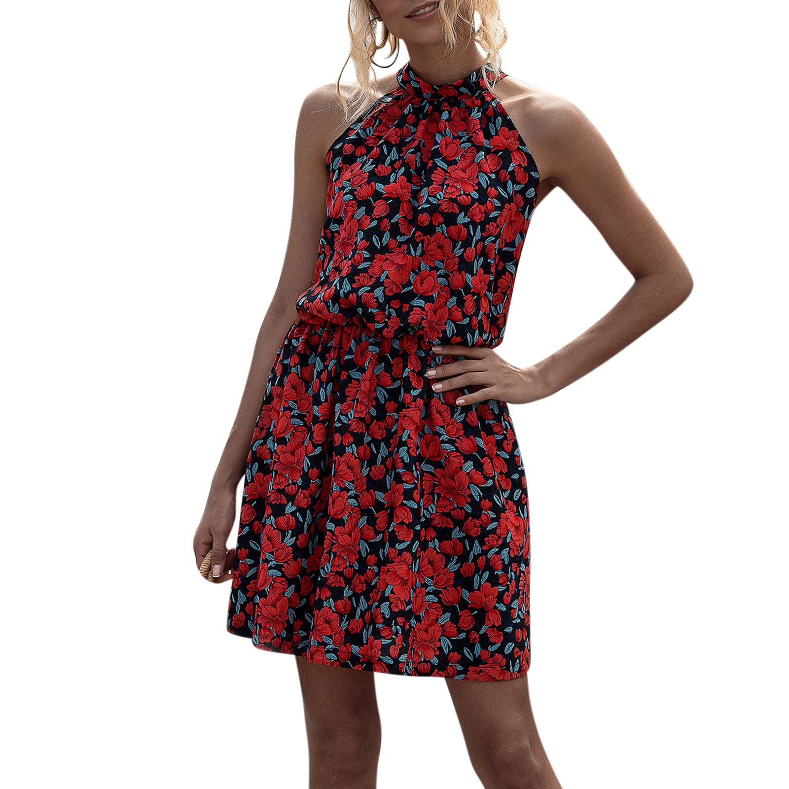 Women's Summer Polka Dot Midi Dress - Short Sleeve Crew Neck Elastic Waist Loose Fit Cottagecore Style | Perfect for Picnics, Garden Parties & Casual Outings