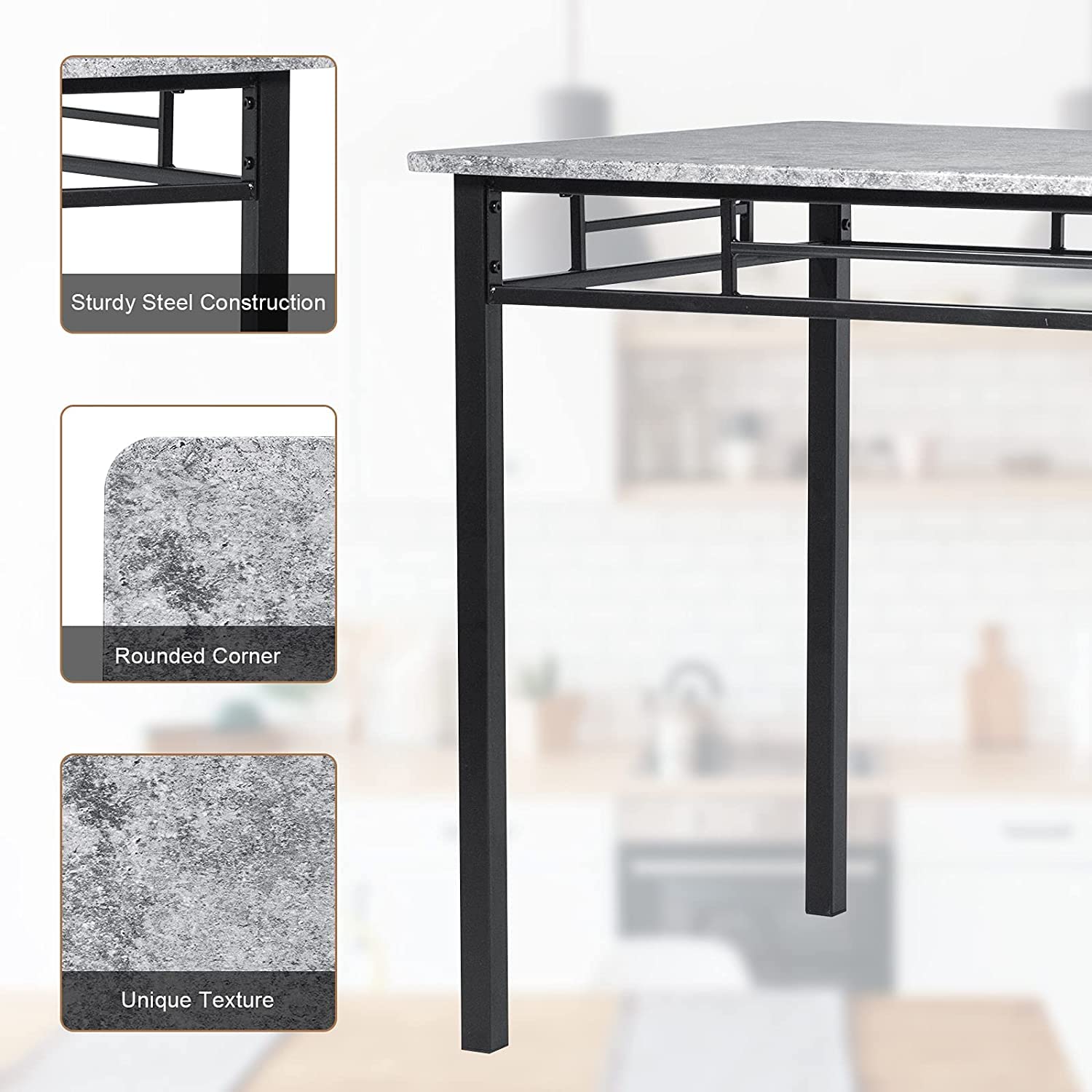 Modern 5-Piece Marble Dining Table Set with Sponge Cushion - Kitchen & Dining Room Furniture for Apartment, Restaurant, Living Room | Perfect for Family Gatherings, Dinner Parties & Small Space Dining