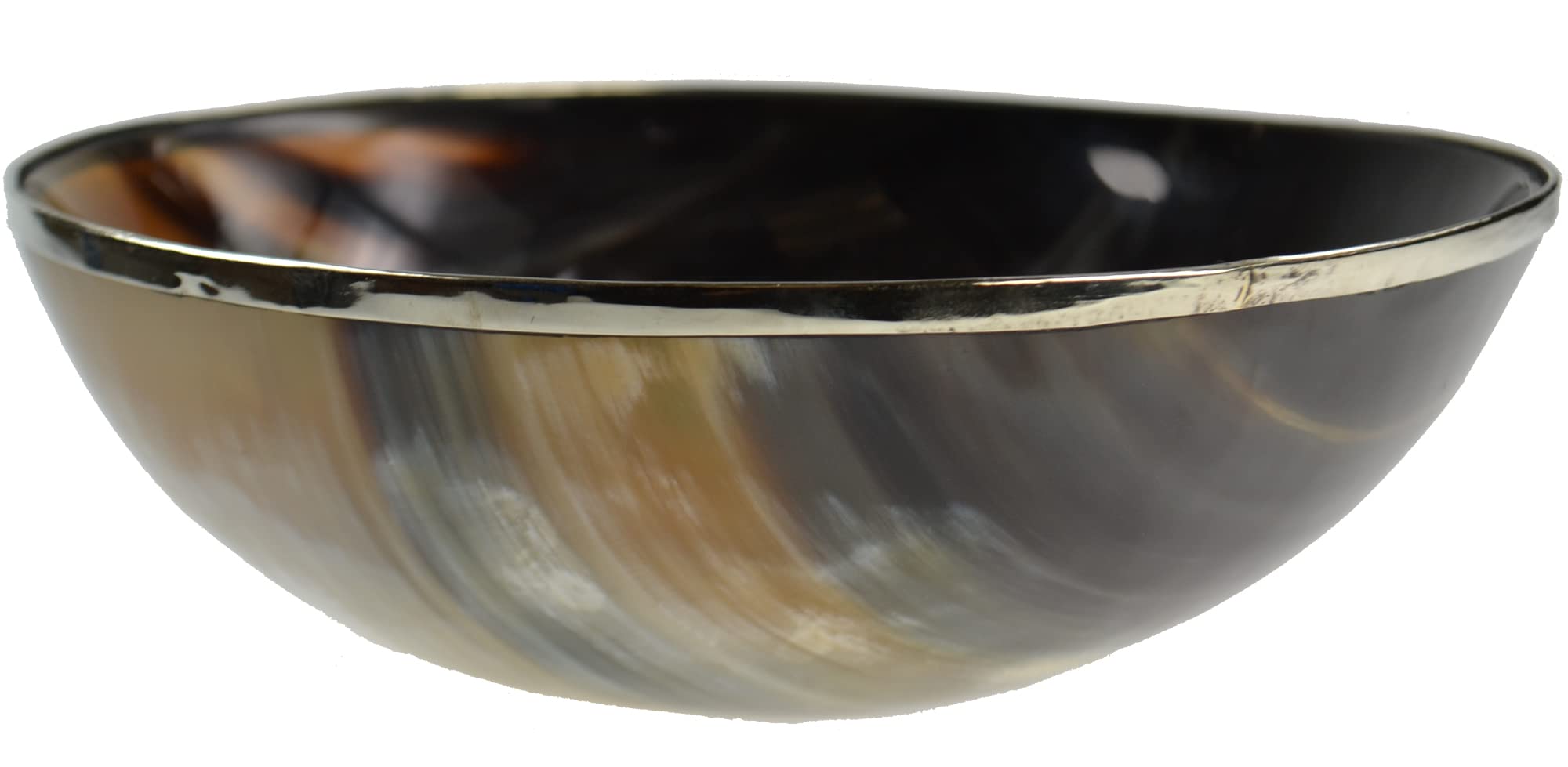 Authentic Horn Bowl with Sturdy Metal Rim - Large 8 Inch Diameter - Perfect for Decorative Display, Serving Snacks & Unique Gift Giving