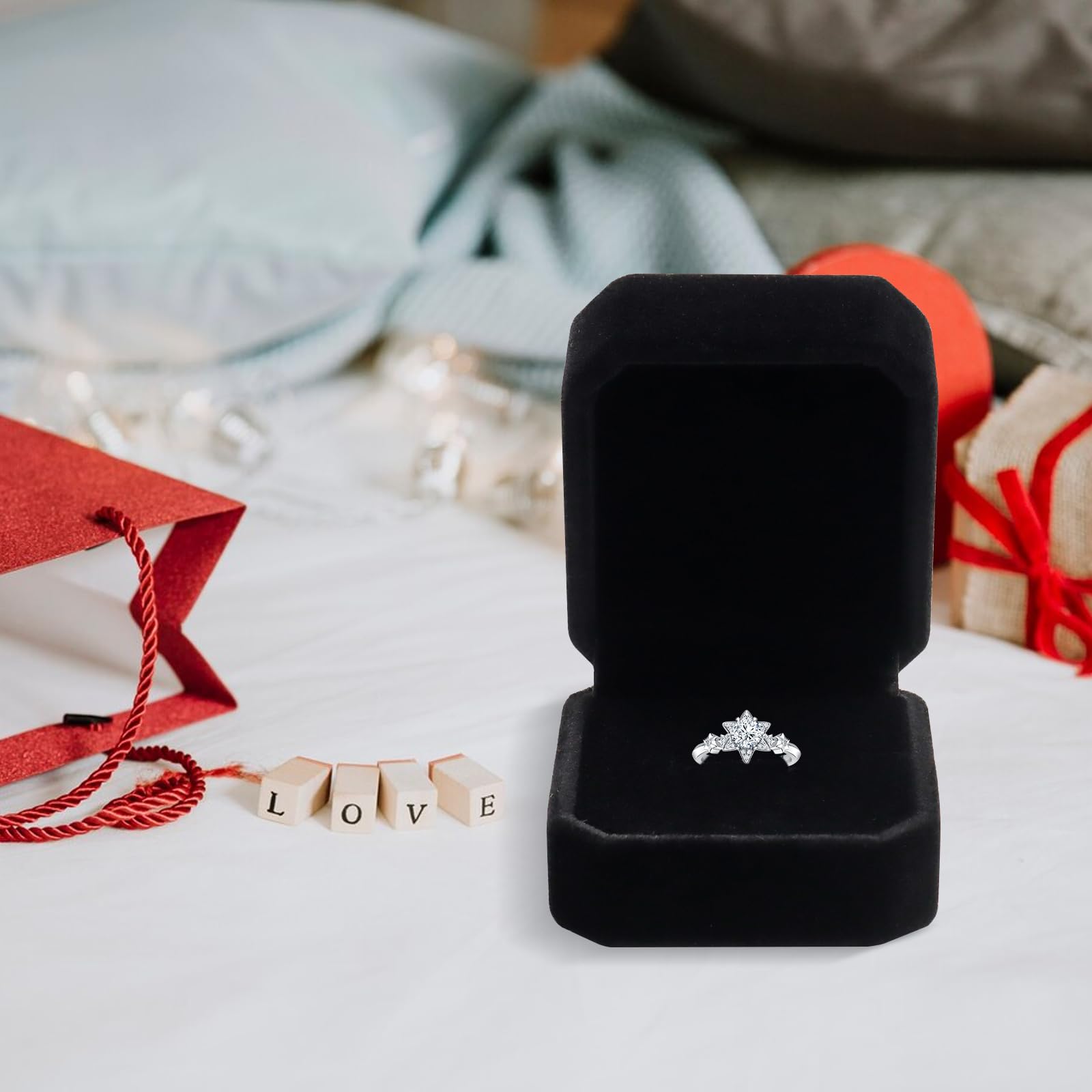 Wowagoga Velvet Ring Box - Elegant Jewelry Storage & Gift Box for Proposal, Wedding, Engagement - Perfect for Ring, Earrings Display & Jewelry Counter Props (Black) - Great for Romantic Surprises & Wedding Proposals