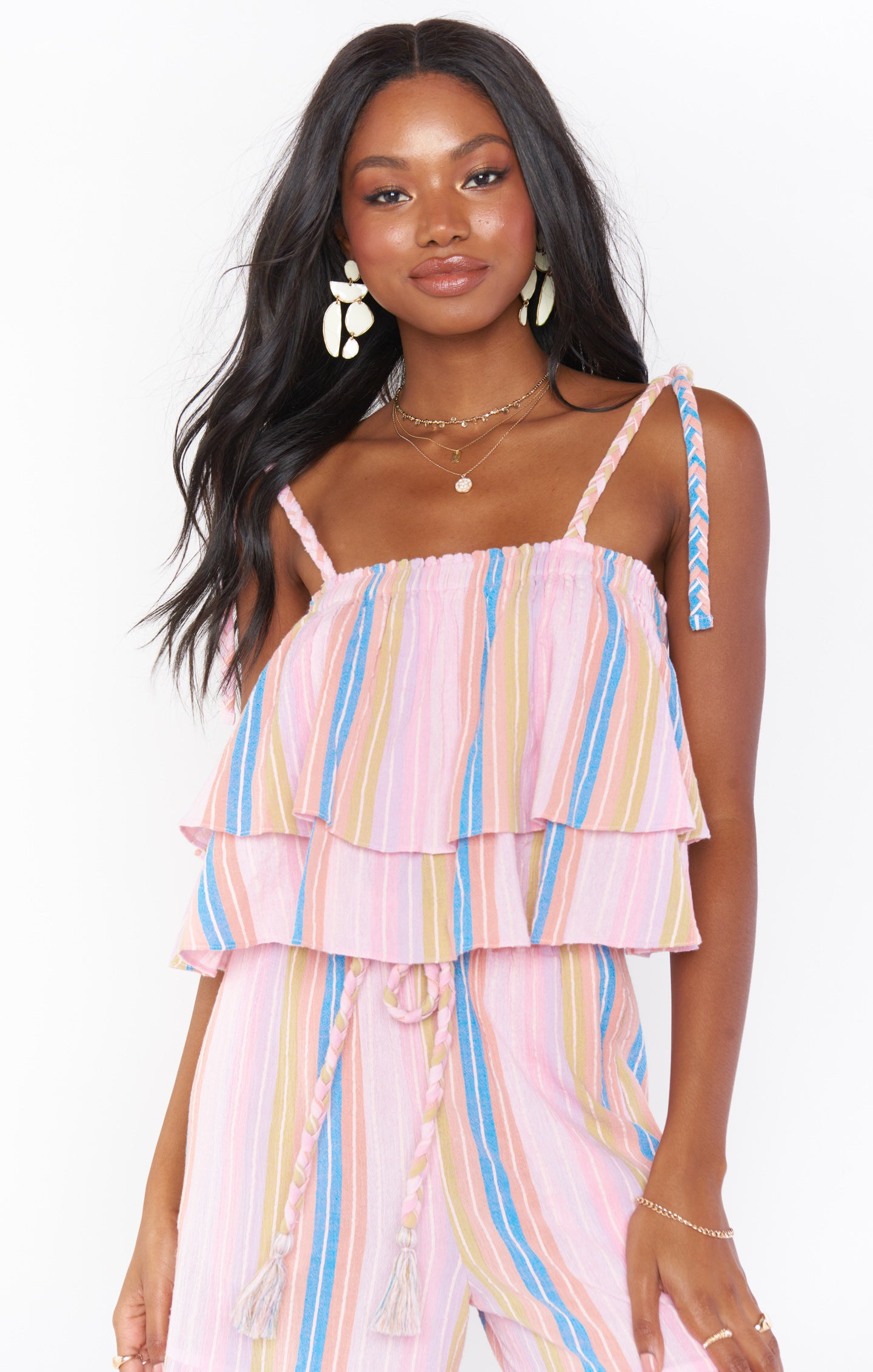 Klum Ruffle Top - Paradise Stripe Women's Blouse | Flowy Boho Chic Shirt for Summer, Beach & Vacation | Casual & Dressy Tops for Women