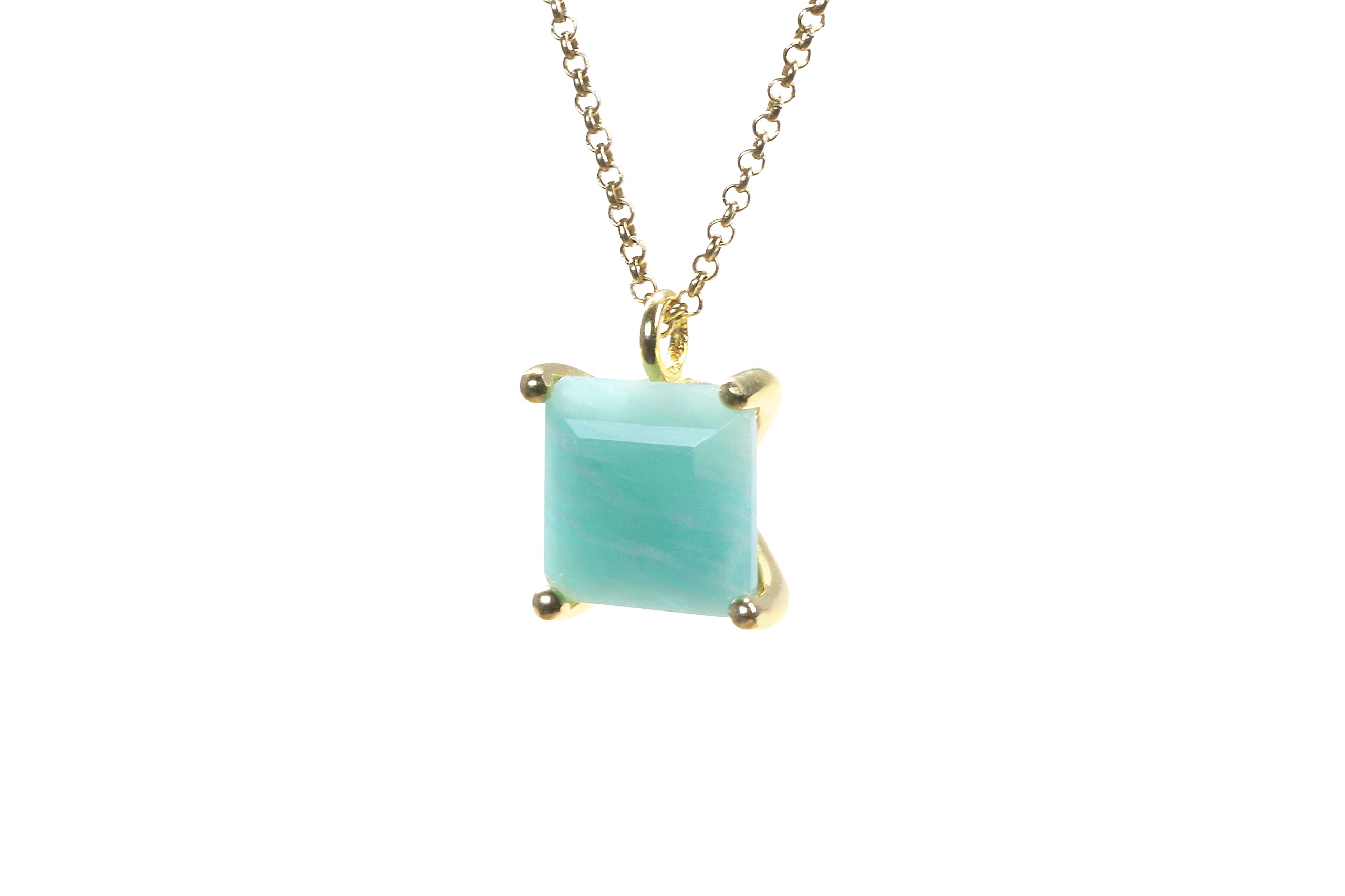 Amazonite Anemone Necklace in Gold - Delicate Square Pendant Necklace for Women - Handmade Gemstone Jewelry with Gift Box - Perfect for Daily Wear, Office & Special Occasions