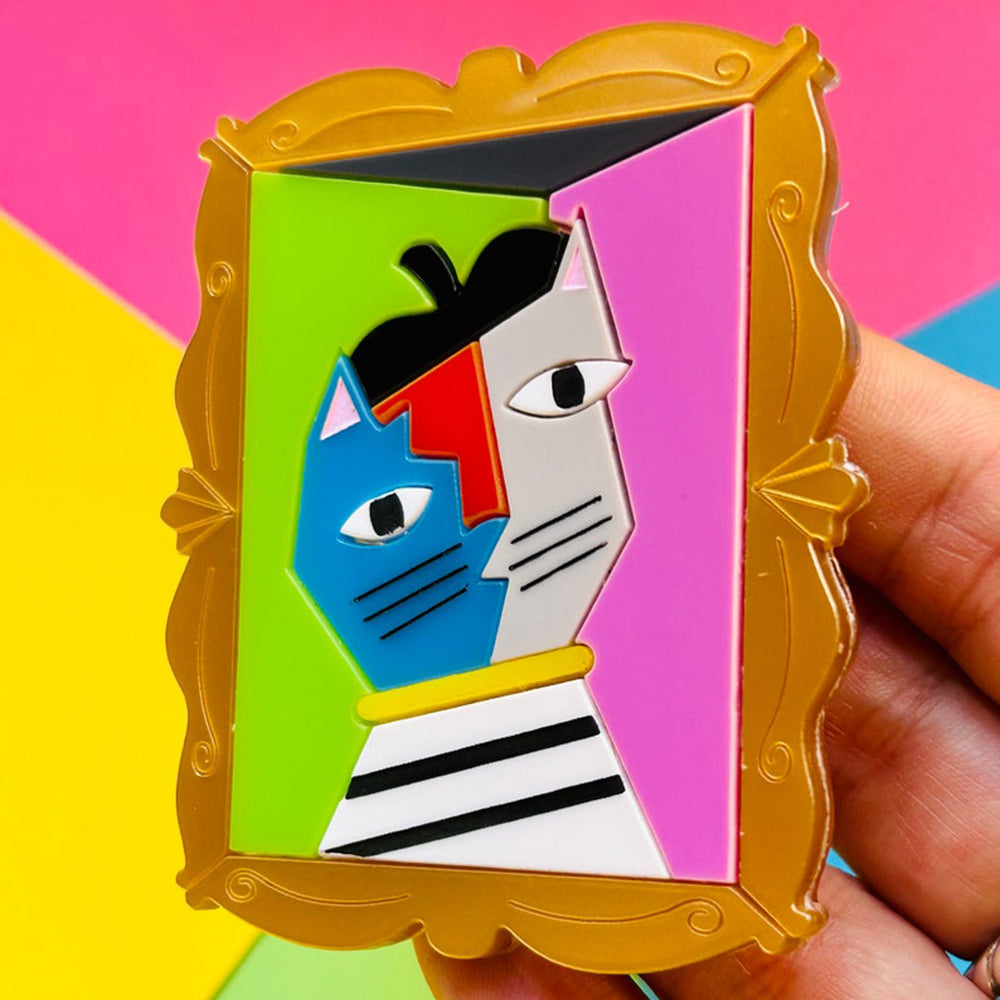 Modern Cubism Style Cat Acrylic Brooch - Handmade Artisan Cat Pin for Women | Makokot Design | Perfect Gift for Cat Lovers, Art Collectors & Fashion Accessories