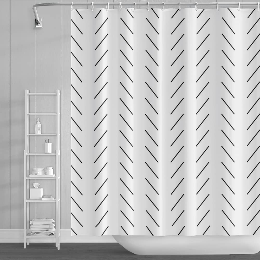 Boho Shower Curtain Set - Modern Minimalist White & Black Geometric Polka Dot Design, Waterproof Bathroom Curtain with 12 Hooks (60x72 Inches) for Stylish Bathroom Decor