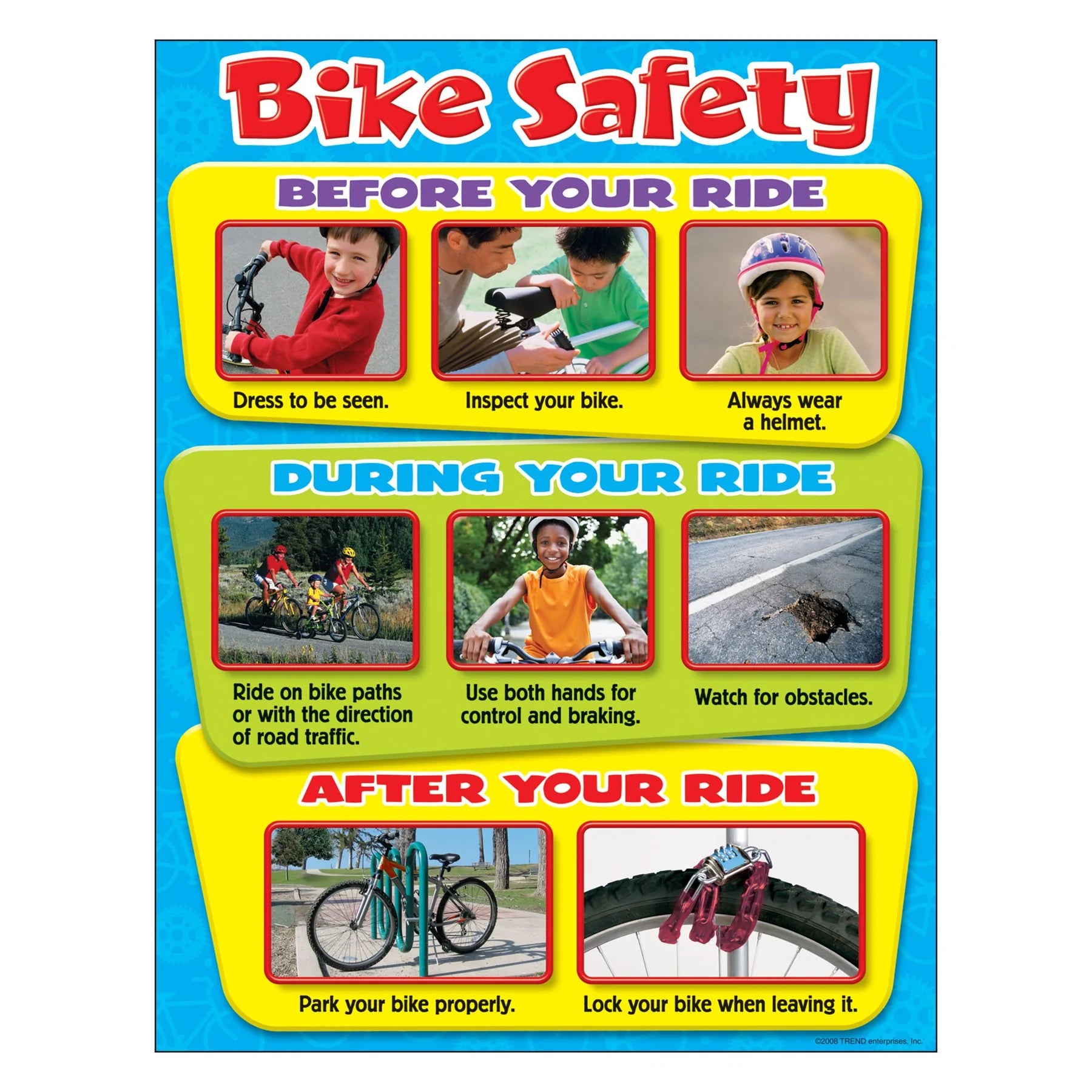 Kids Bike Safety Learning Chart - Educational Poster for Children's Bicycle Riding Lessons & Road Safety Tips | Perfect for Schools, Homes & Bike Shops