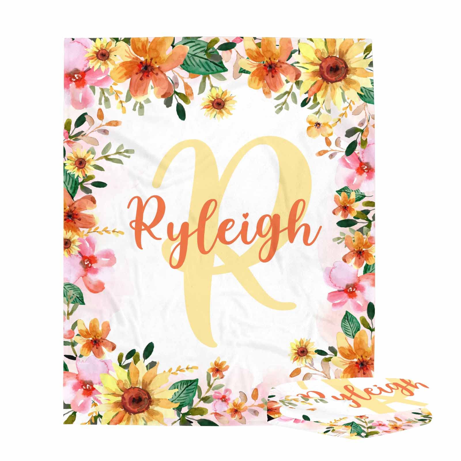 Personalized Sunflower Baby Blanket with Custom Name - Super Soft Fleece Blanket for Newborn Girls & Toddlers (30