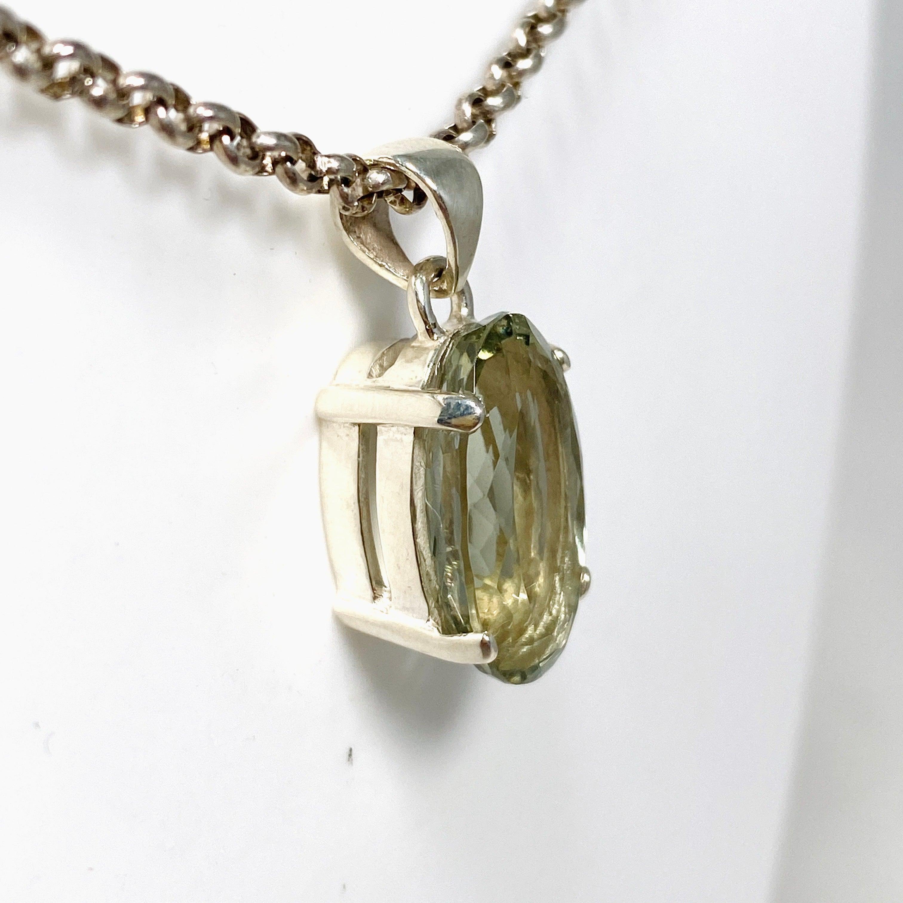 Prasiolite (Green Amethyst) Faceted Oval Pendant Necklace KPGJ4335 - Elegant Jewelry Gift for Women, Perfect for Weddings & Special Occasions