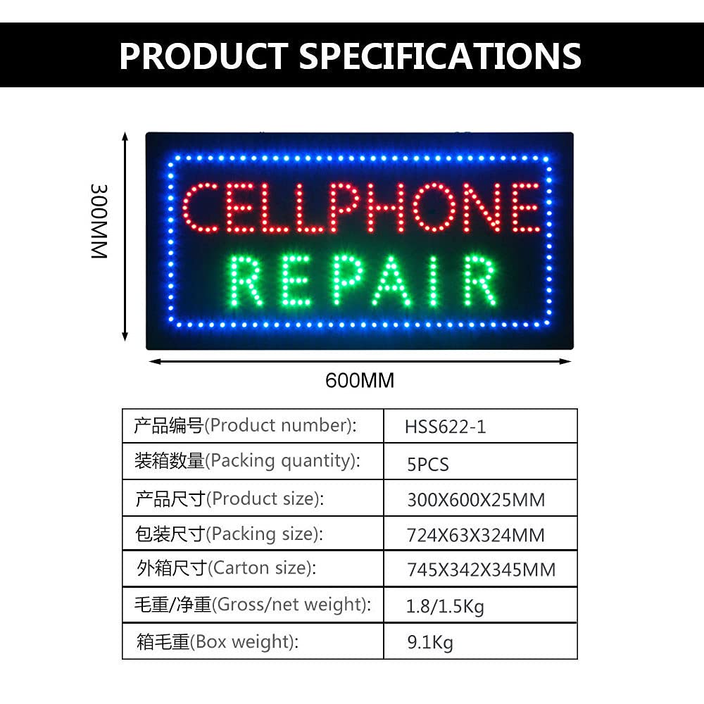 Bright LED Cell Phone Repair Sign for Storefront & Home Decor | Shop Advertising