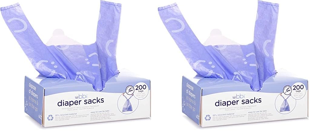 Ubbi Disposable Diaper Sacks - Lavender Scented, Easy-Tie Tabs, 200 Count (Pack of 2) - Odor-Controlling Diaper Disposal & Pet Waste Bags for Home, Travel & Nursery Use