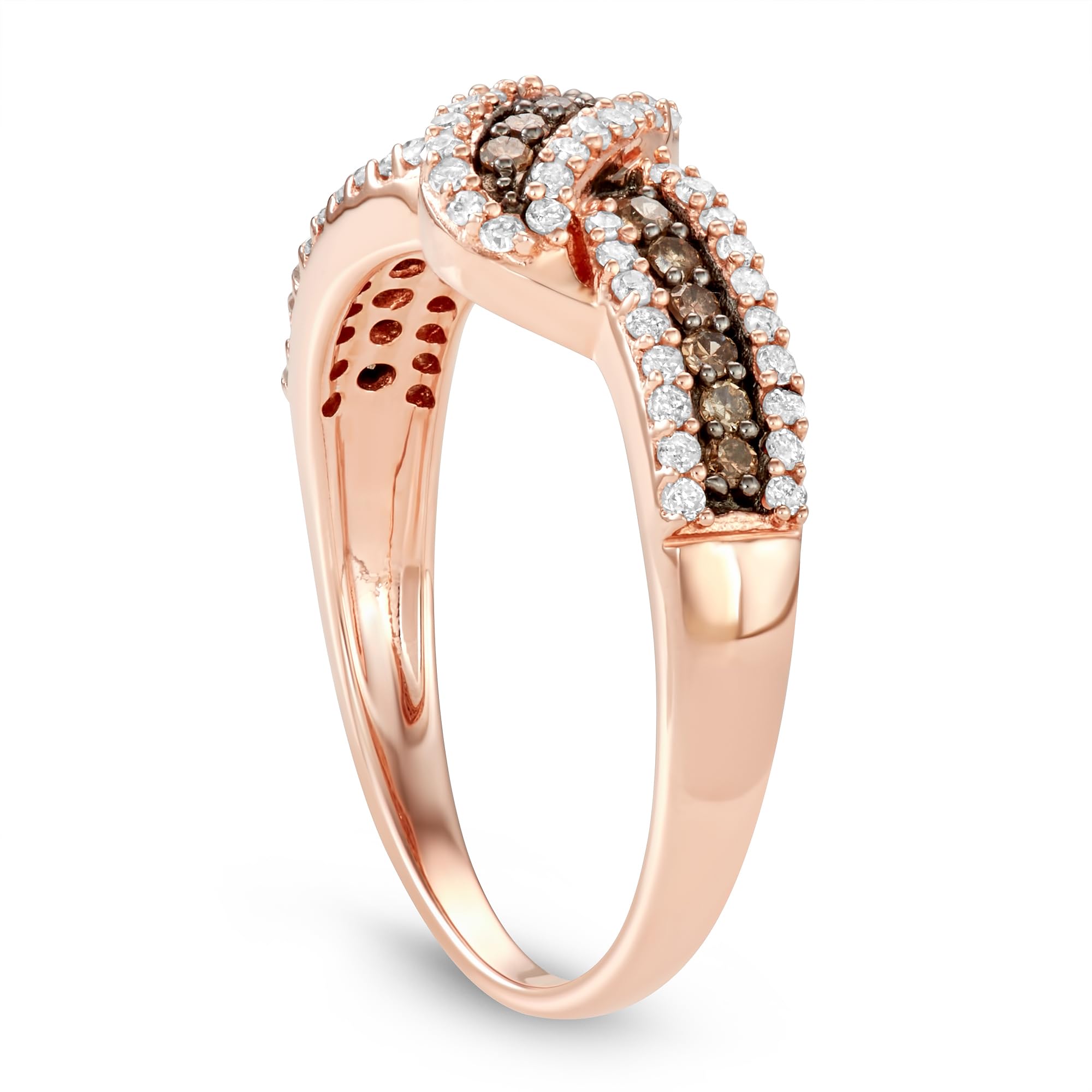 1/2 Carat (cttw) 925 Sterling Silver White & Brown Diamond Ring - 18K Rose Gold Plated Wedding Band for Women | Elegant Bridal Jewelry, Anniversary Gift & Special Occasion Accessory