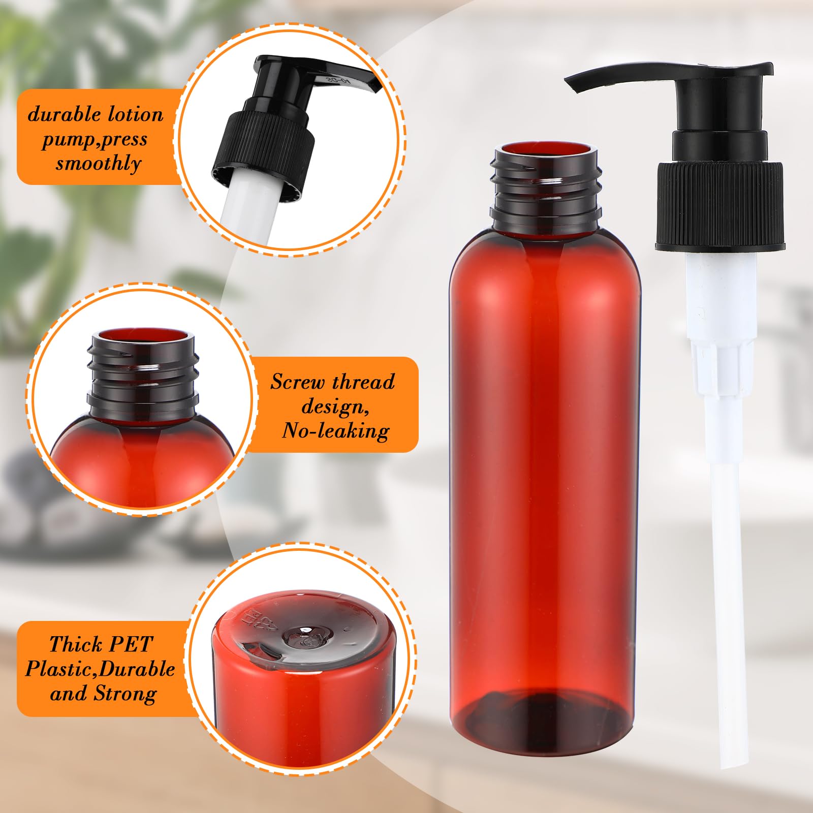 48 Pack Refillable 4oz/120ml Empty Plastic Lotion Bottles with Leak-Proof Pump - Black & Brown Shampoo/Conditioner Dispensers for Body Wash, Liquid Soap & Creams | Perfect for Travel, Gym, Salon & Home Bathroom Organization
