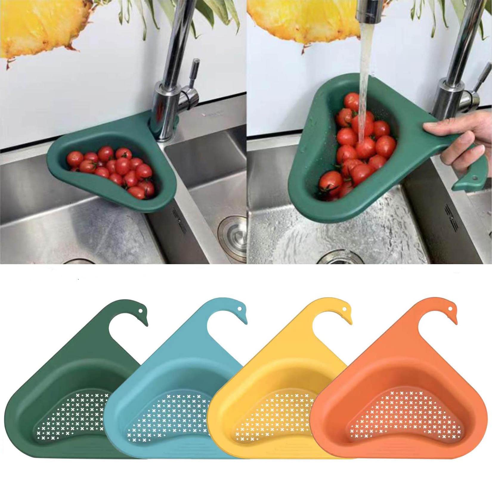 1/2/3/4 Pcs Stainless Steel Kitchen Sink Drain Basket - Swan Shape Drain Rack with Food Waste Filter, Multi-Functional Water Storage Tank Strainer for Kitchen Sink - Perfect for Washing Vegetables, Draining Pasta & Collecting Food Scraps