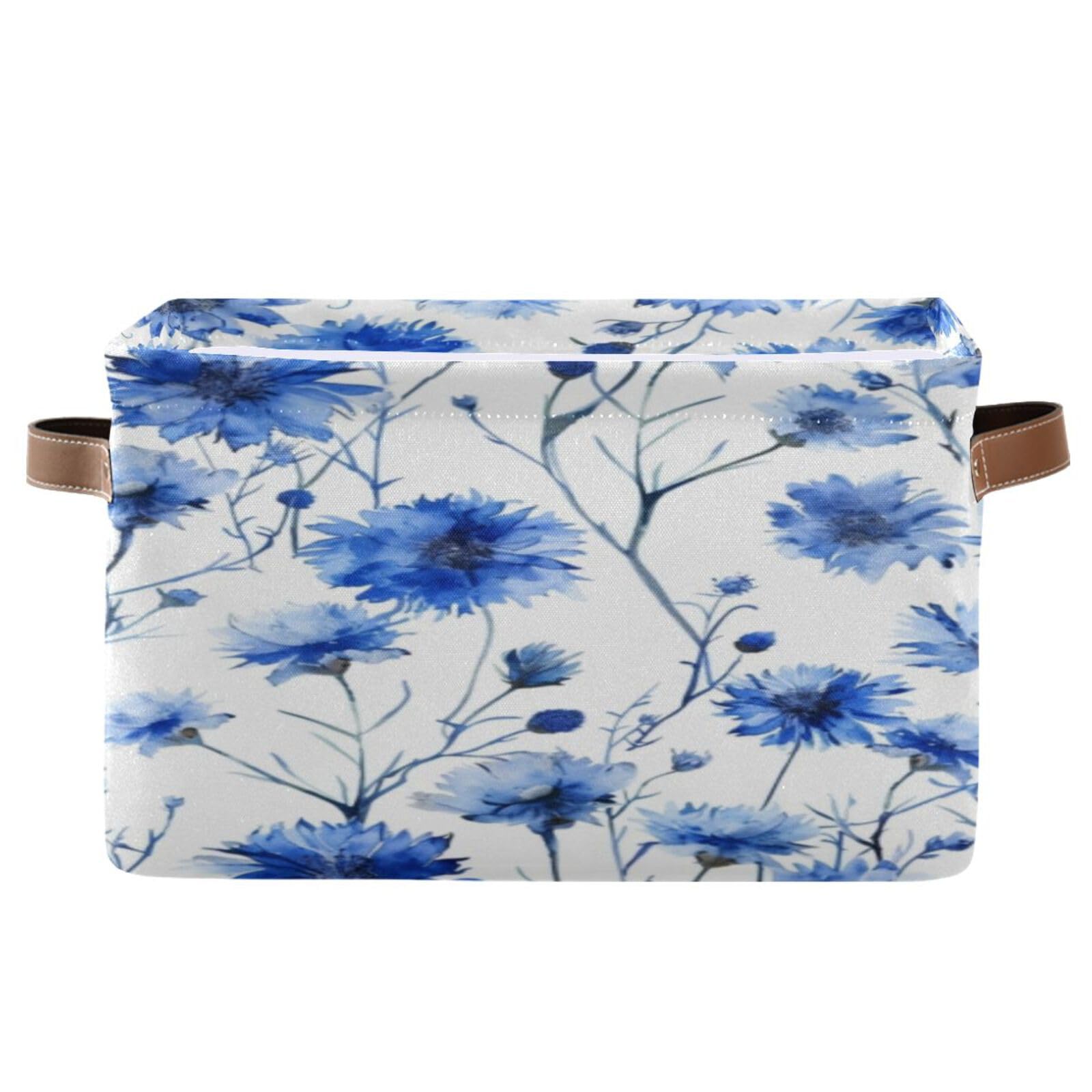 Large Fabric Storage Bins with Handles - Collapsible Organizer for Clothes, Toys & Home | Blue Wildflower