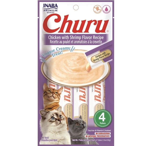 Inaba Churu Chicken & Shrimp Recipe Creamy Puree Cat Treats - Grain-Free Wet Cat Food Topper for Kittens & Adult Cats - Perfect for Hydration, Training Rewards & Bonding Time