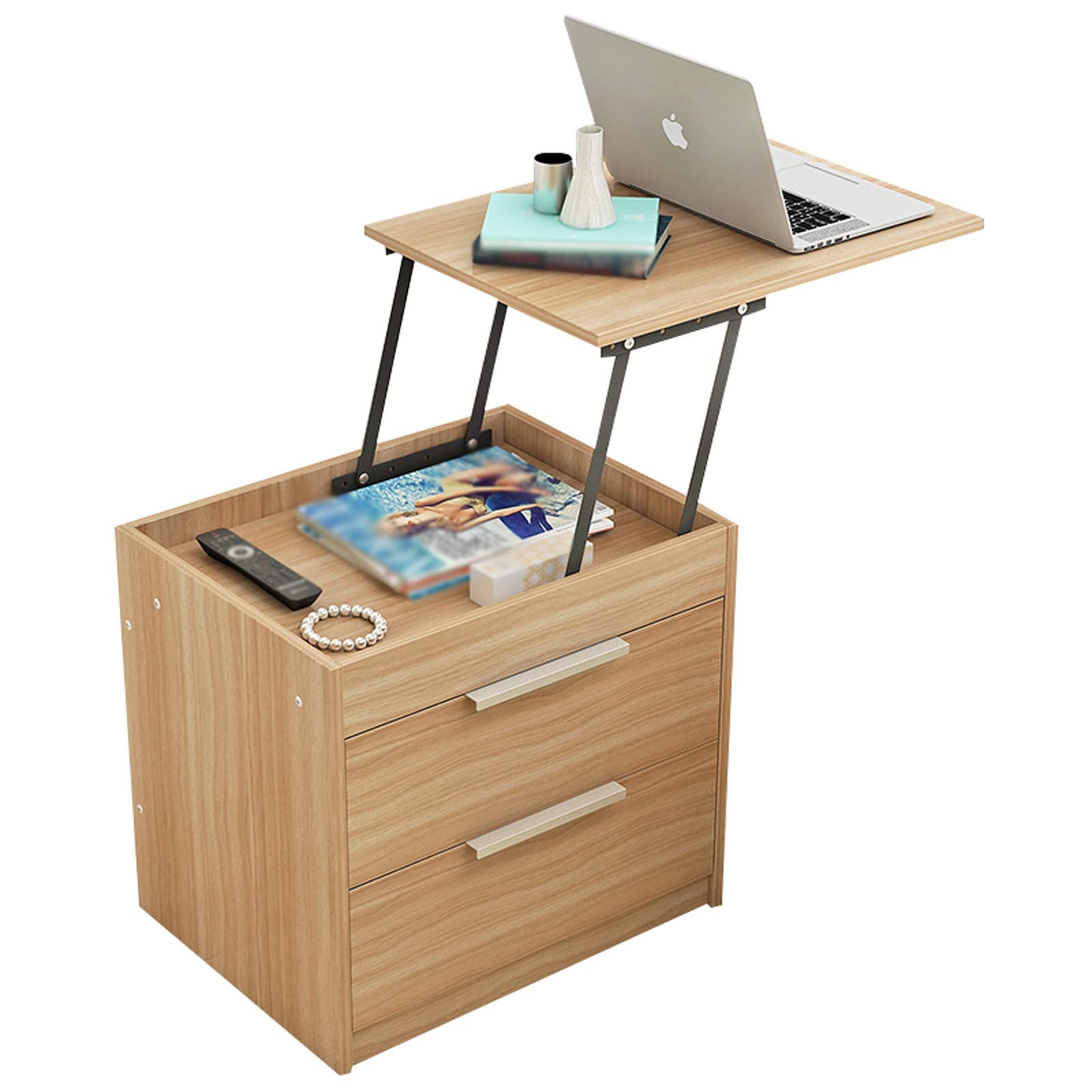 Modern Liftable Nightstand with 2 Drawers - 55x40x55cm Multifunctional Bedside Storage Cabinet for Bedroom, Living Room & Office - FANJIANI (Color: A)