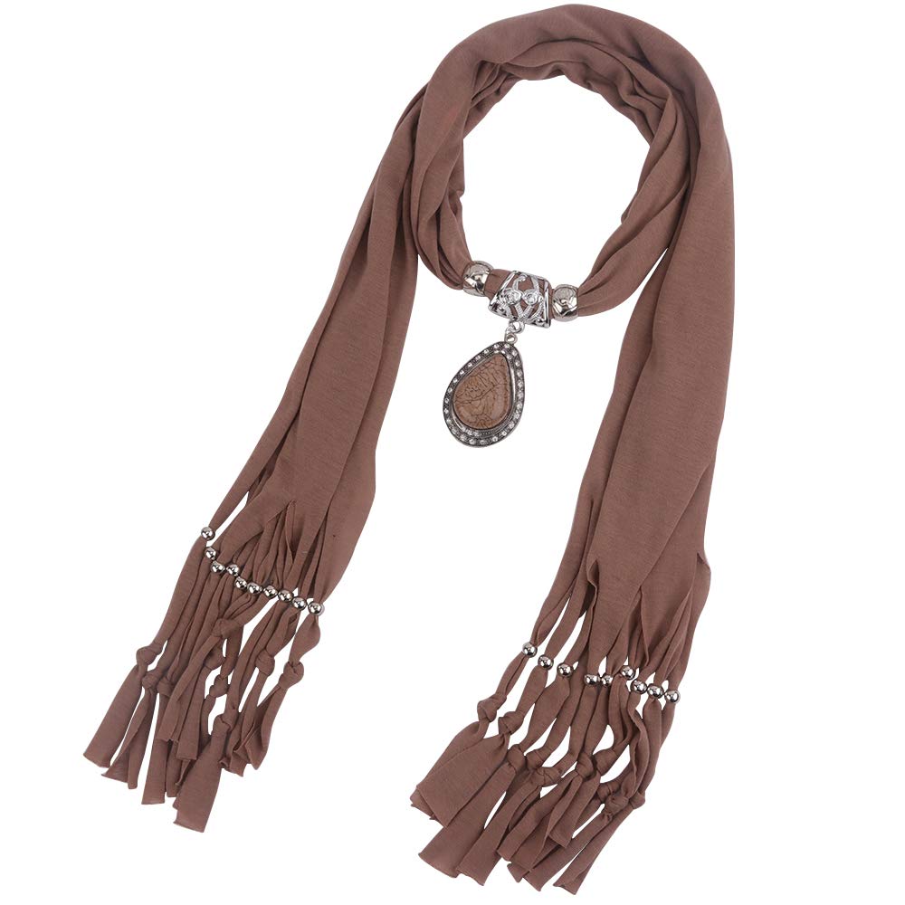 Elegant Women's Scarf with Waterdrop Pendant Necklace - Printed Polyester Shawl Wrap (SC0016) for Winter Fashion, Office Wear & Evening Outfits