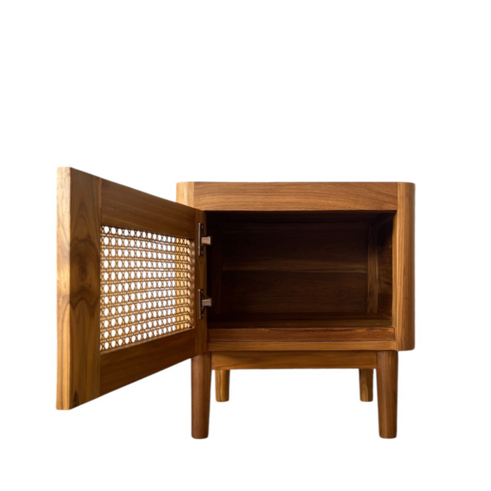 Bruno Teak Wood Nightstand - Modern Bedside Table with Drawer for Bedroom, Living Room, or Office - Solid Wood End Table with Storage Space