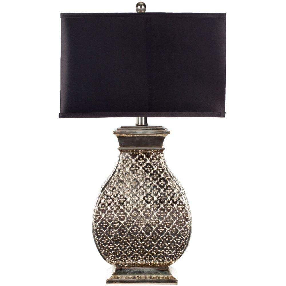 SAFAVIEH Malaga Silver & Black Rectangle Shade 30-inch LED Table Lamp - Modern Bedroom, Living Room, Home Office & Nightstand Lighting (Bulbs Included) | Perfect for Reading, Working & Ambient Decor