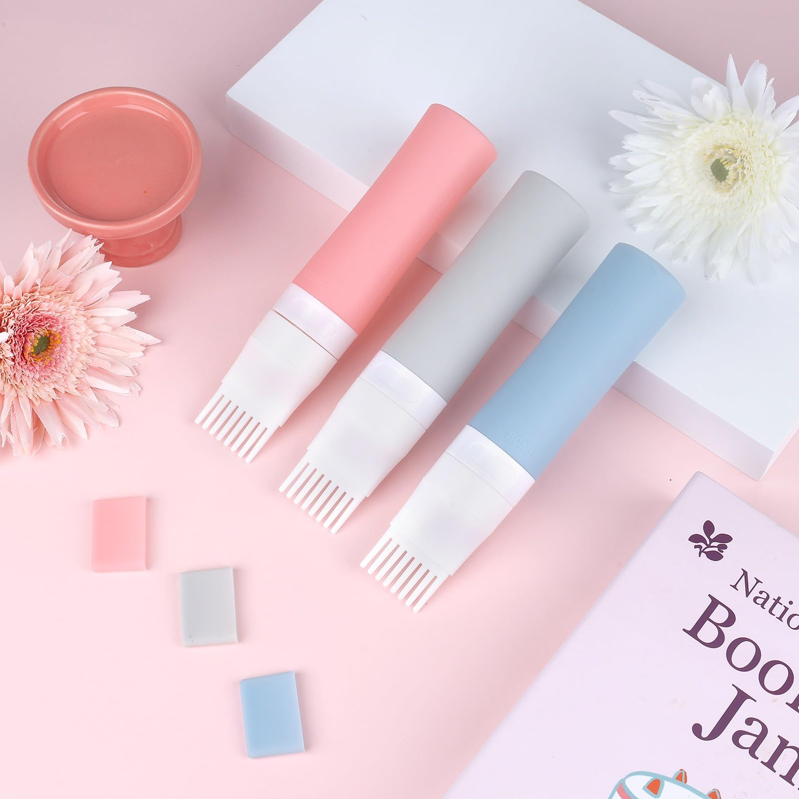**Blue Silicone Root Comb Applicator Bottle with Lid - Hair Dye & Oil Applicator with Graduated Scale - Perfect for Salon, Home Hair Coloring & Scalp Treatments**