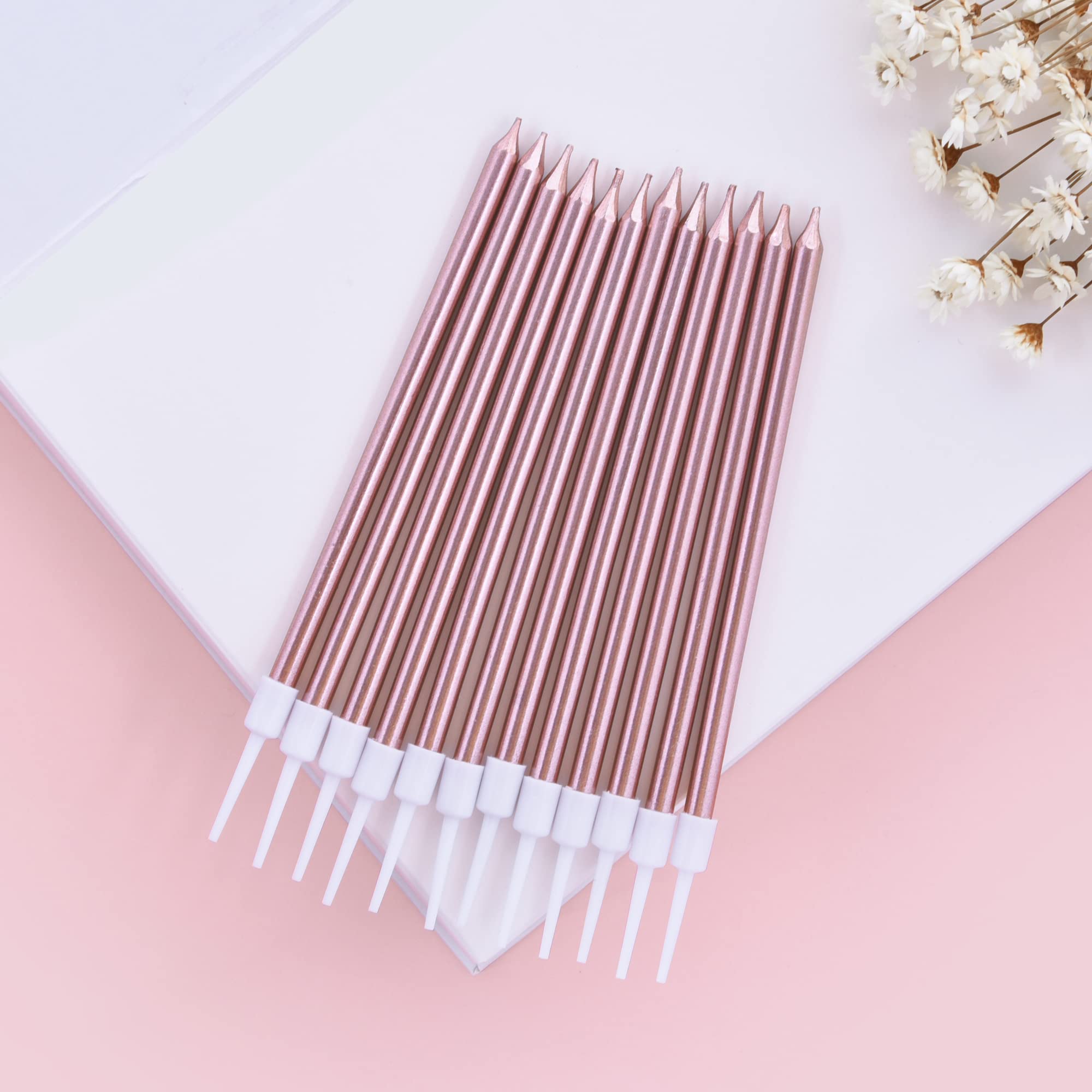 Rose Gold Thin Birthday Candles for Cakes & Weddings