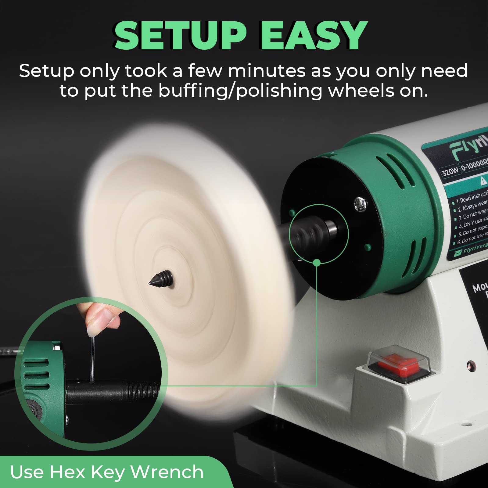 Variable Speed Bench Buffer & Jewelry Polisher - Adjustable RPM with 2 Cotton Wheels, 2 Fiber Wheels, Drill Chuck & Polishing Kit - Perfect for Metal Polishing, Jewelry Making & DIY Crafts