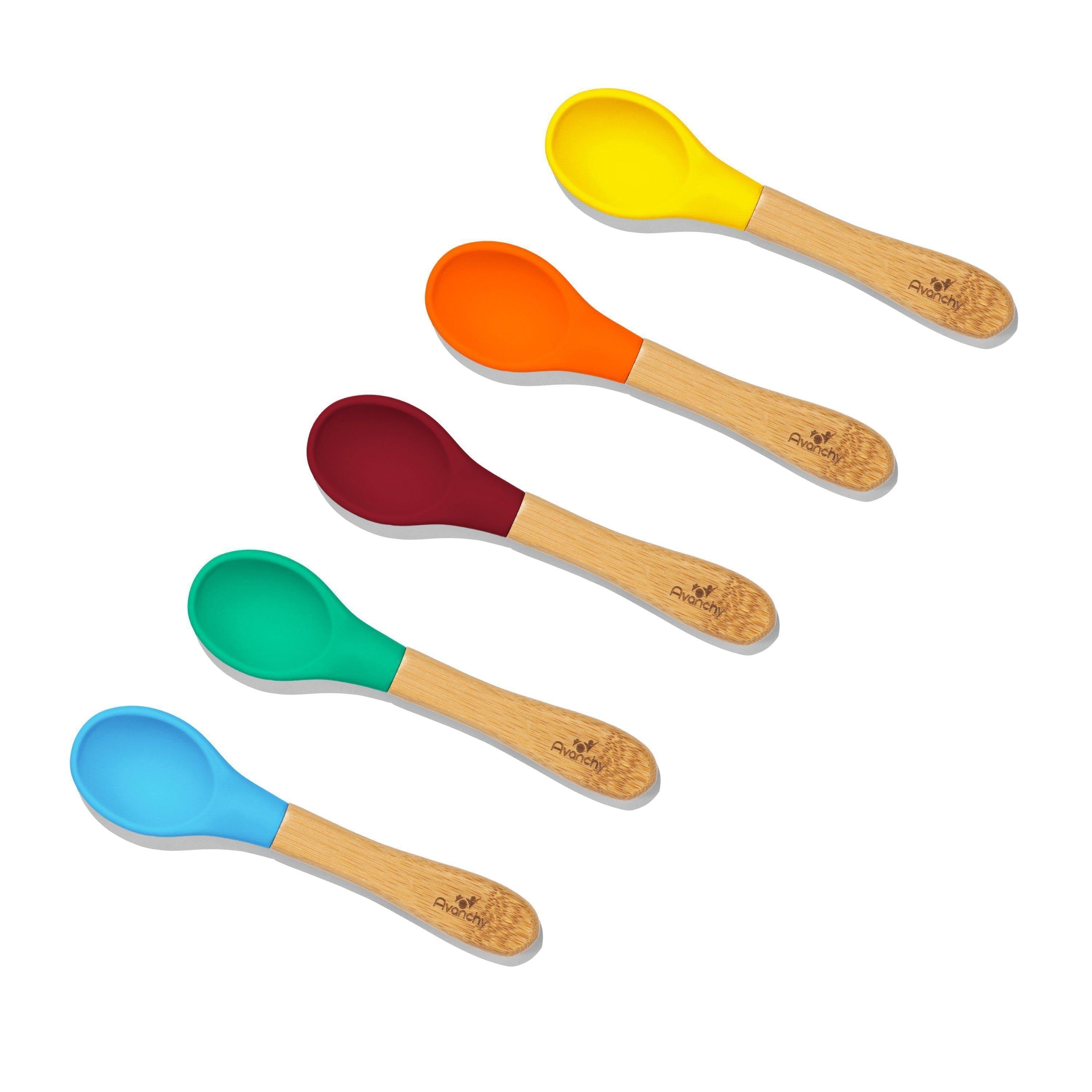 Avanchy 5-Pack Eco-Friendly Bamboo Baby Spoons for Infants 6+ Months - Safe, BPA-Free & Durable for Baby-Led Weaning, Purees & First Foods - Blue