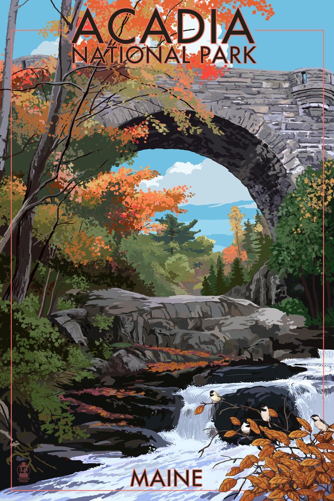 Acadia National Park Maine Stone Bridge 44618 - 24x36 Signed Art Print, Wall Decor Poster for Living Room, Office & Home Decor