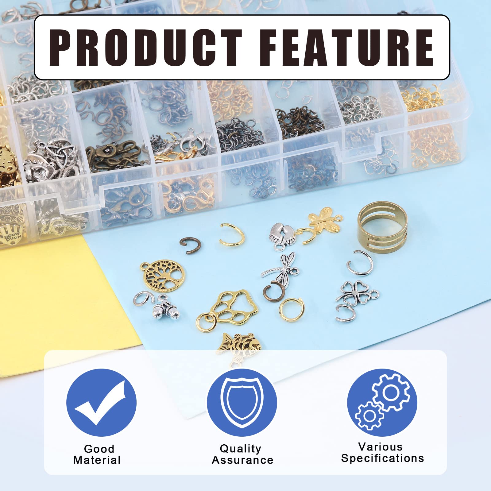 Glarks 2723Pcs Open Jump Rings & Lobster Clasps Kit - Jewelry Making Supplies with Pliers & Waxed Necklace Cords - DIY Bracelet, Necklace, Earring Repair & Crafting - Perfect for Beading, Jewelry Design & Gift Making