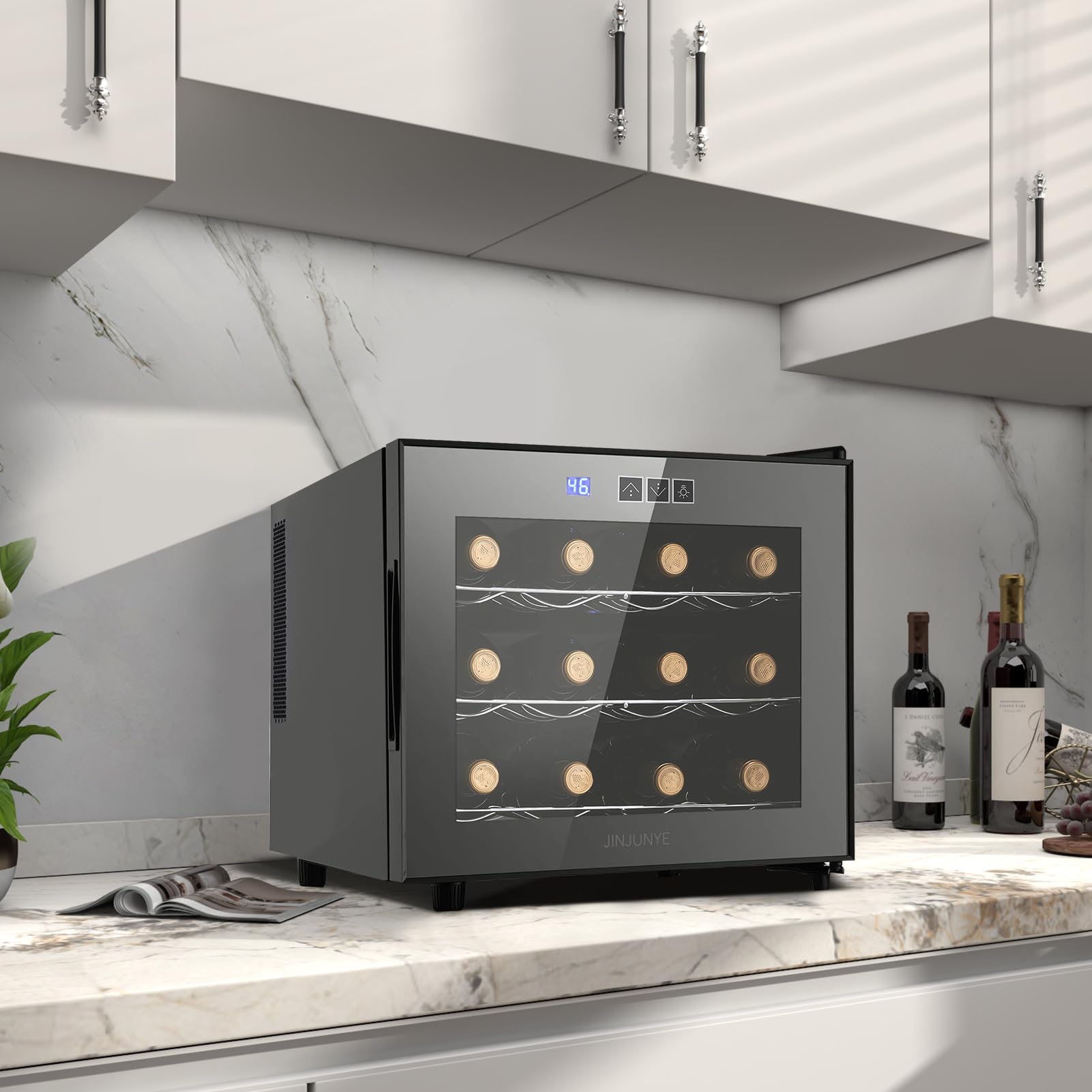 Upgraded 12 Bottle Wine Cooler Refrigerator - Dual Chip Countertop Wine Fridge with Precise Temperature Control (46-66°F) - Compact Freestanding Mini Wine Cellar for Home, Office, Bar & Restaurant Use
