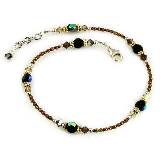 Topaz Jet Gold Silver Beaded Anklet Bracelet for Women - Elegant Bohemian Ankle Jewelry for Beach, Summer & Festival Outfits
