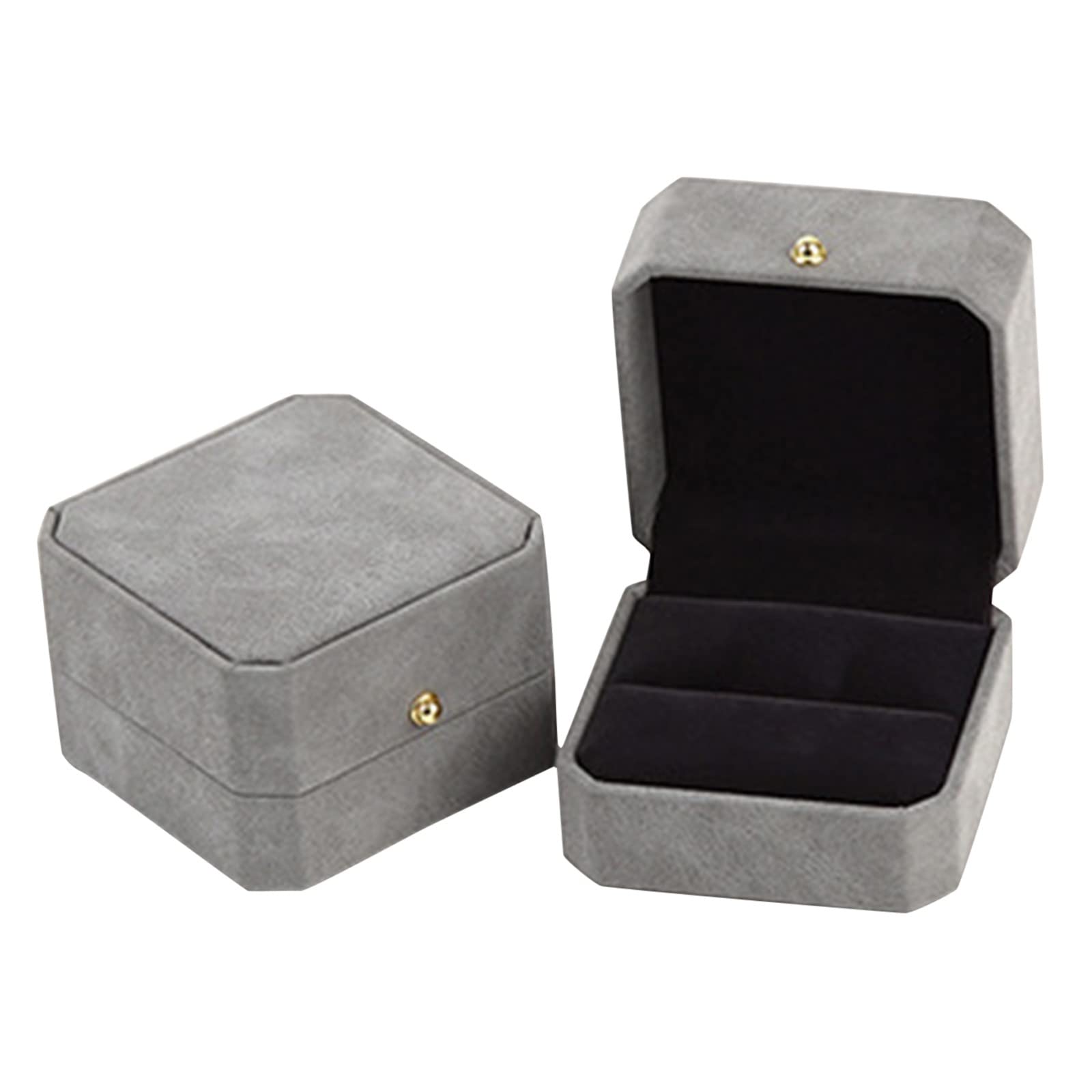 Antique Velvet Jewelry Box - Octagon Engagement Ring Keepsake Case for Wedding, Bridal, Proposal - Single Slot Jewelry Organizer - Grey Velvet Gift Box for Photos & Memories (One Size) | Perfect for Proposals, Anniversaries & Bridal Showers