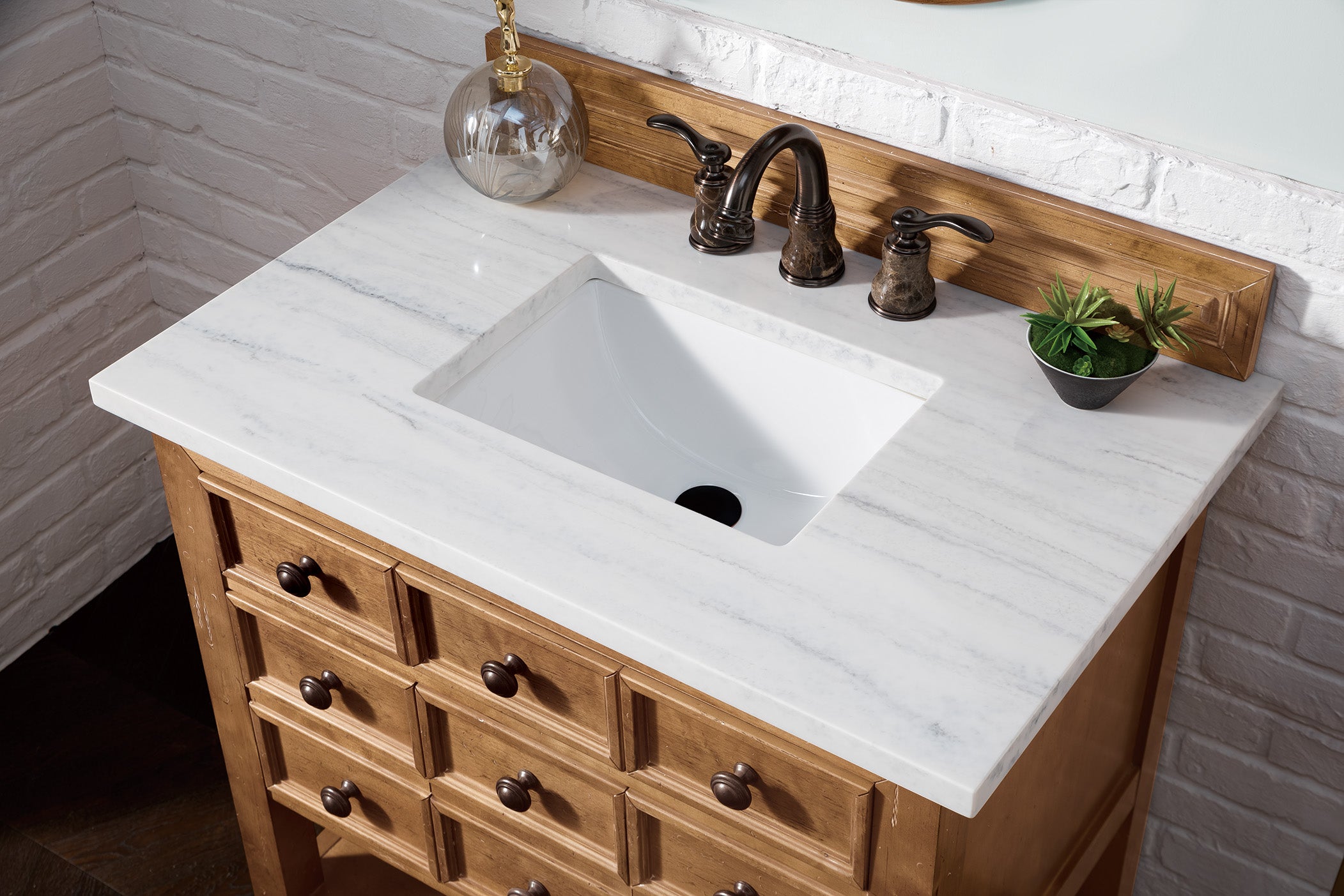 Malibu 36 Inch Single Bathroom Vanity with Honey Alder Wood & 3CM Arctic Fall Solid Surface Top - Perfect for Modern Master Bathrooms & Guest Bathroom Renovations