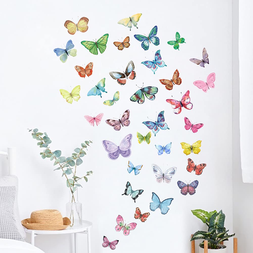 Beautiful Watercolor Butterfly Wall Decals - Peel and Stick Removable Wall Stickers for Girls Bedroom, Nursery, Kids Room Decor | Perfect for DIY Home Decor, Birthday Parties & Nursery Wall Art