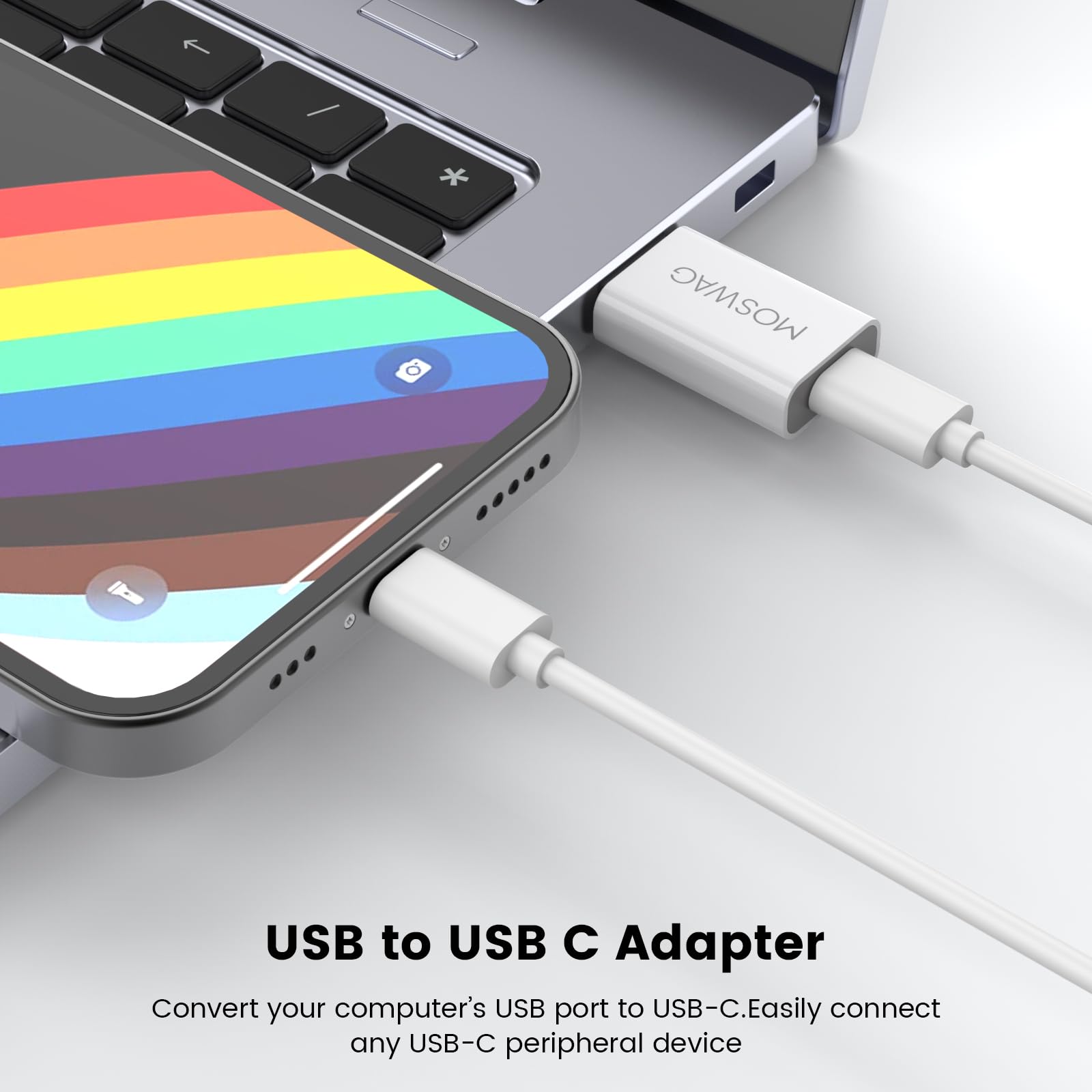 MOSWAG 4 Pack USB to USB C Adapter - USB C Female to A Male OTG Converter - Compatible with MacBook Pro, iMac, Laptops, PC - Fast Data Transfer & Charging for Apple MagSafe, Computers, Smartphones - Perfect for Home, Office & Travel Use