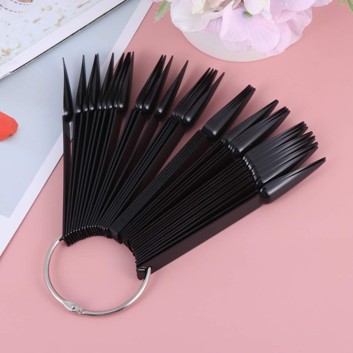 Beaupretty 4 Sets Metal Nail Art Practice Kit with Fan-Shaped Display Stand, Color Rings, Sticks & Pattern Templates - Perfect for Nail Salon, DIY Manicure & Professional Nail Technician Training