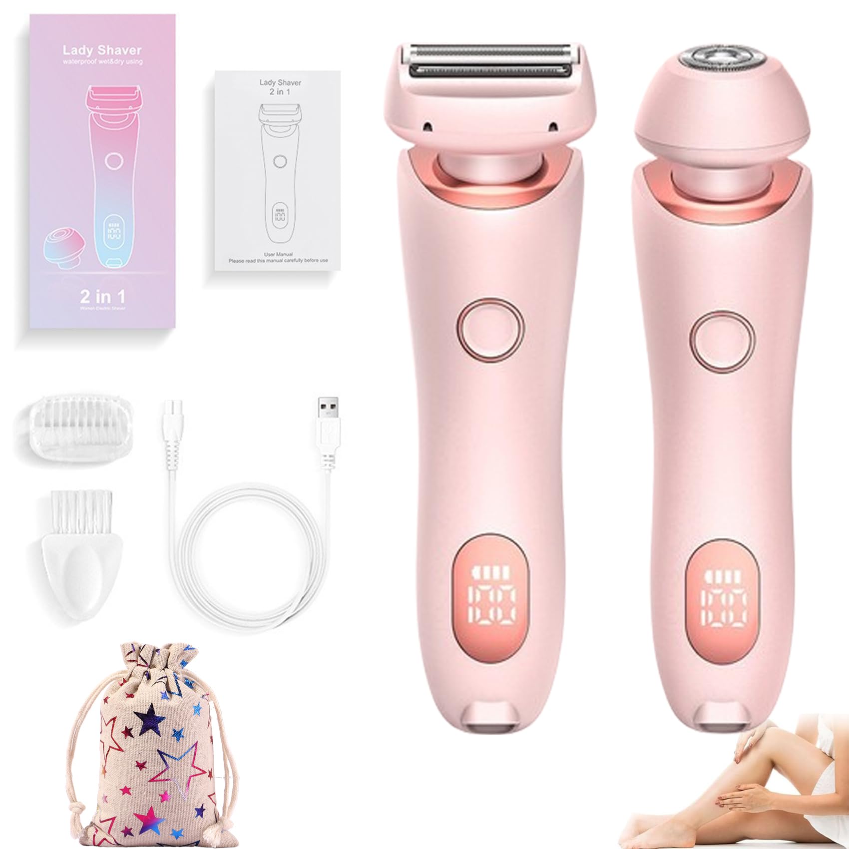 Modira Waterproof Electric Razor for Women - 2-in-1 IPX7 Wet & Dry Shaver & Bikini Trimmer | Pink Mermaid Design | Perfect for Travel, Shower & Sensitive Skin Care