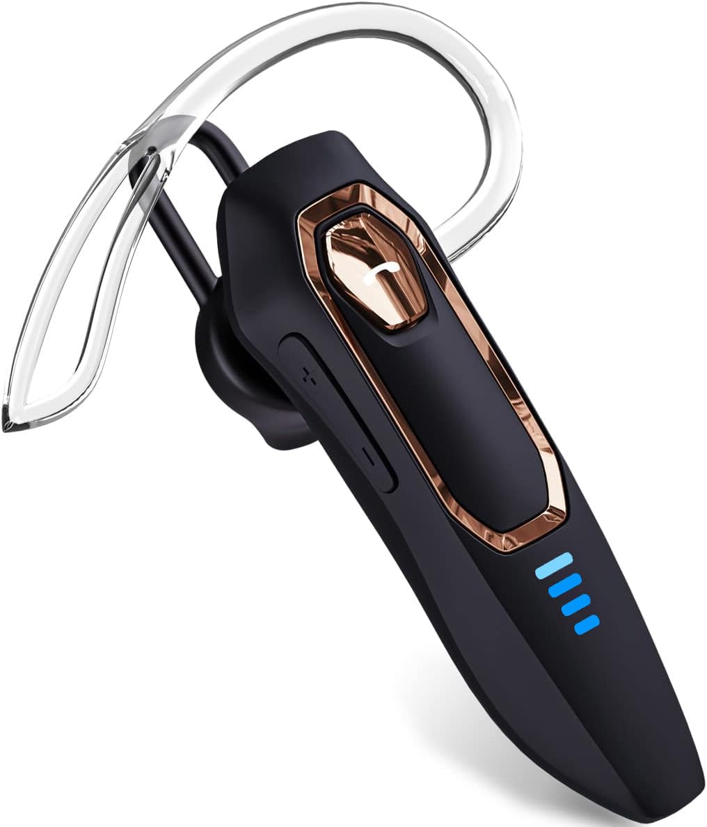 Bluetooth Headset V5.4 Wireless Earpiece with Microphone - Noise Cancelling Hands-Free Headset for iPhone & Android Phones - 36H Talk Time & Mute Function - Single Ear Headphone for Truck Drivers, Office Workers & Commuters