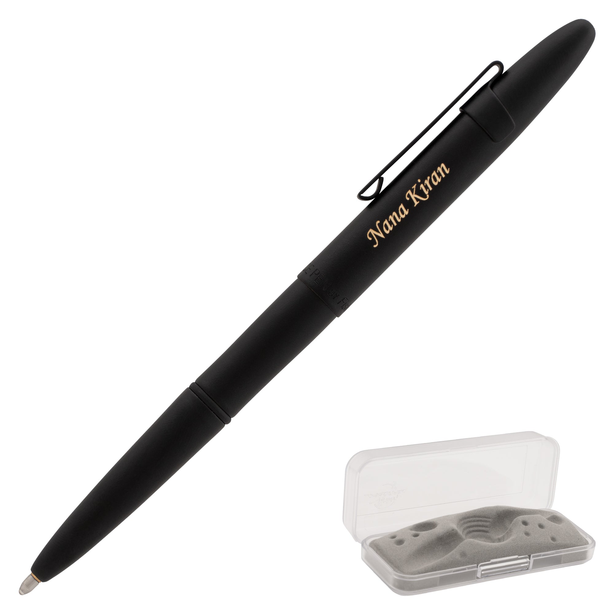 Fisher Space Pen Matte Black Bullet Pen with Pocket Clip - Compact & Refillable EDC Writing Tool for Outdoor, Office, and Travel Use