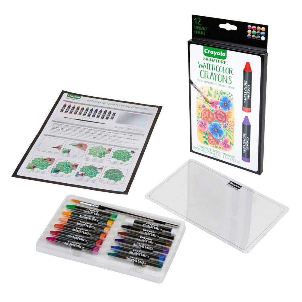 12-Piece Crayola Signature Non-Toxic Premium Watercolor Crayons Set for Teens & Adults - Perfect for Art Projects, Sketching & Creative Coloring