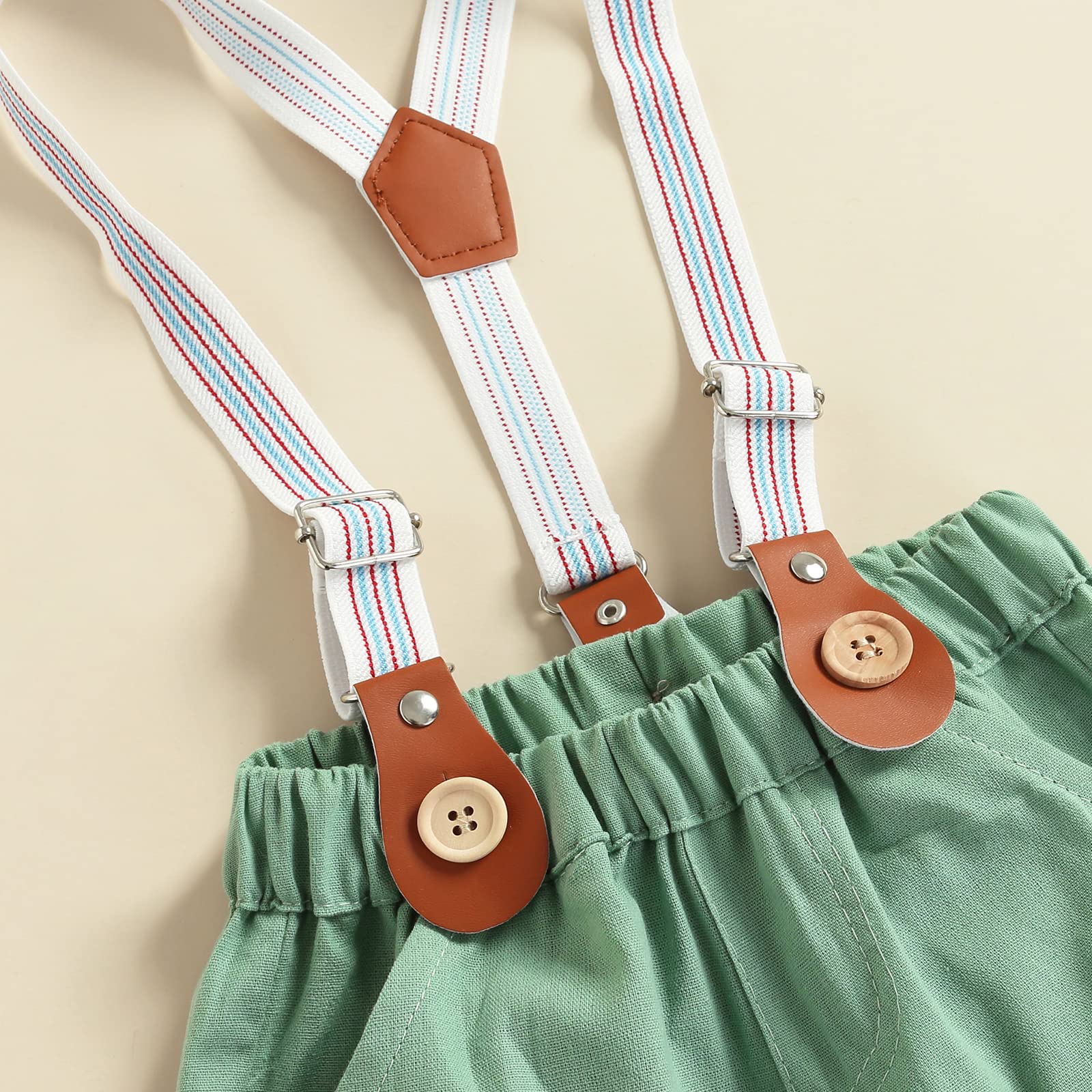 Qiylii Baby Boys Short Sleeve Bowtie Button-Up Bodysuit with Suspenders & Shorts Set - Cute Summer Outfit for Infants 0-24 Months - Perfect for Photoshoots, Parties & Casual Wear