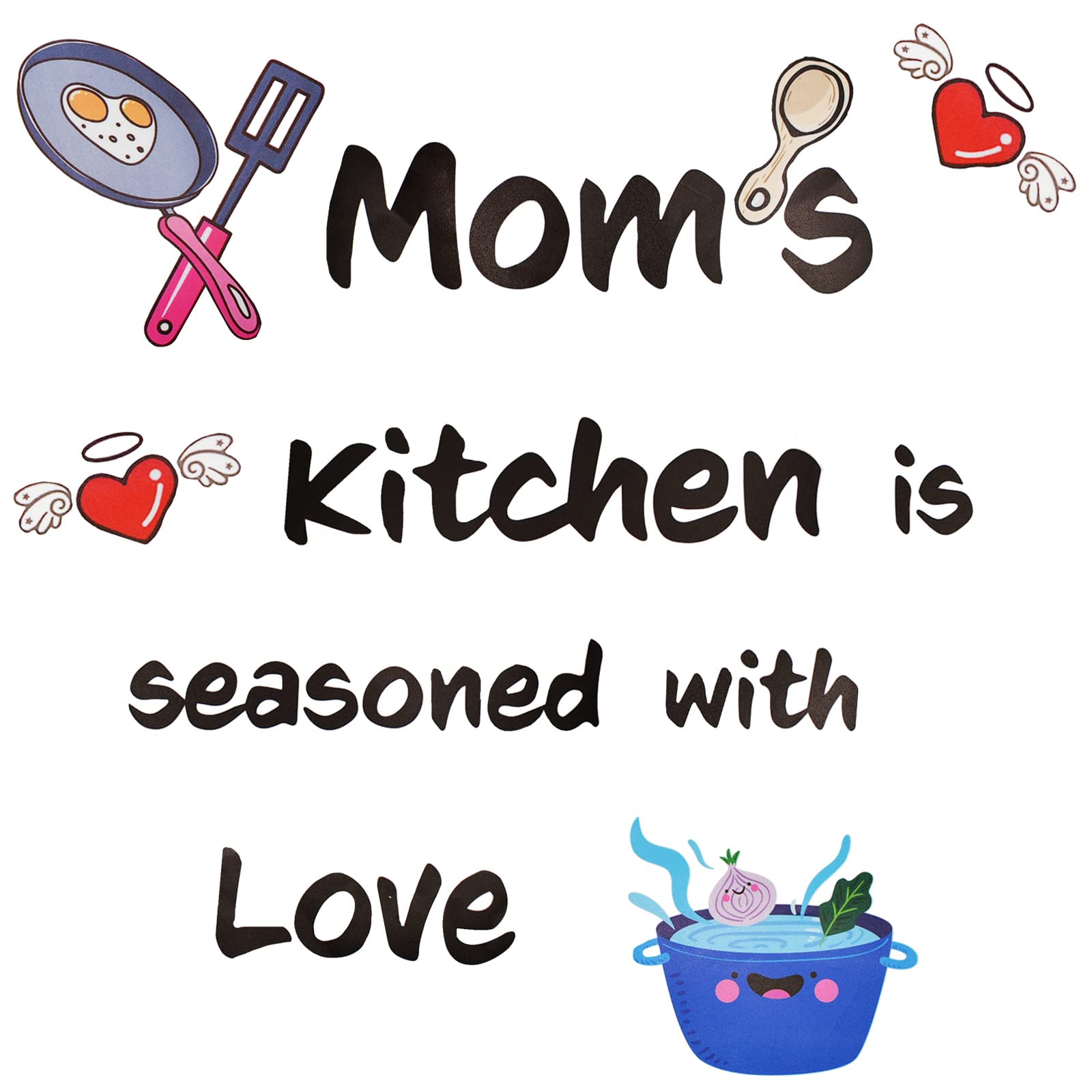 Maydahui 2-Pack Kitchen Wall Decals - 17.7x21.6 Inch Inspirational Quote Stickers for Mom, 'Mom's Kitchen is Seasoned with Love' - Perfect for Home Decor, Chef Gifts & DIY Kitchen Wall Art