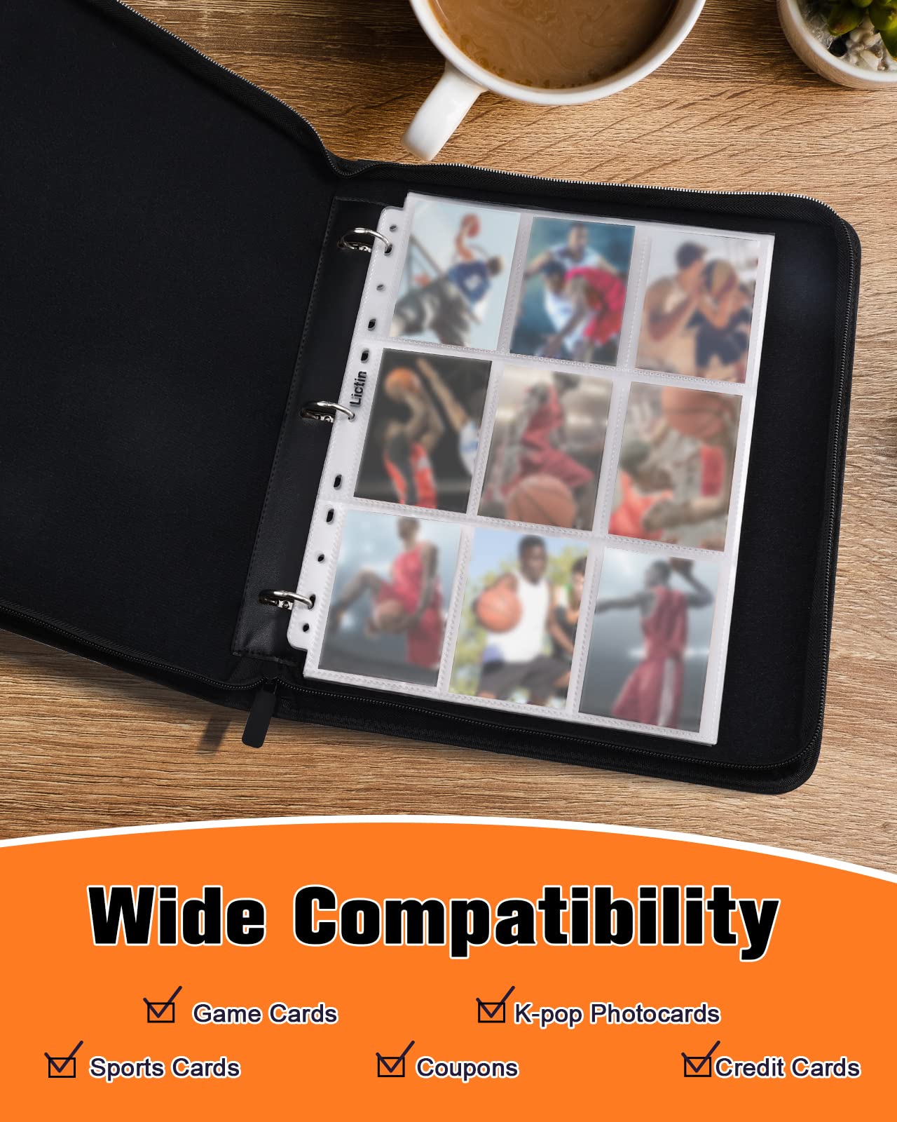 Lictin 810-Pocket Basketball Card Binder - Premium Trading Card Album with 45 Removable Sleeves for Collectors | Perfect for Sports Memorabilia Storage & Trading Card Organization