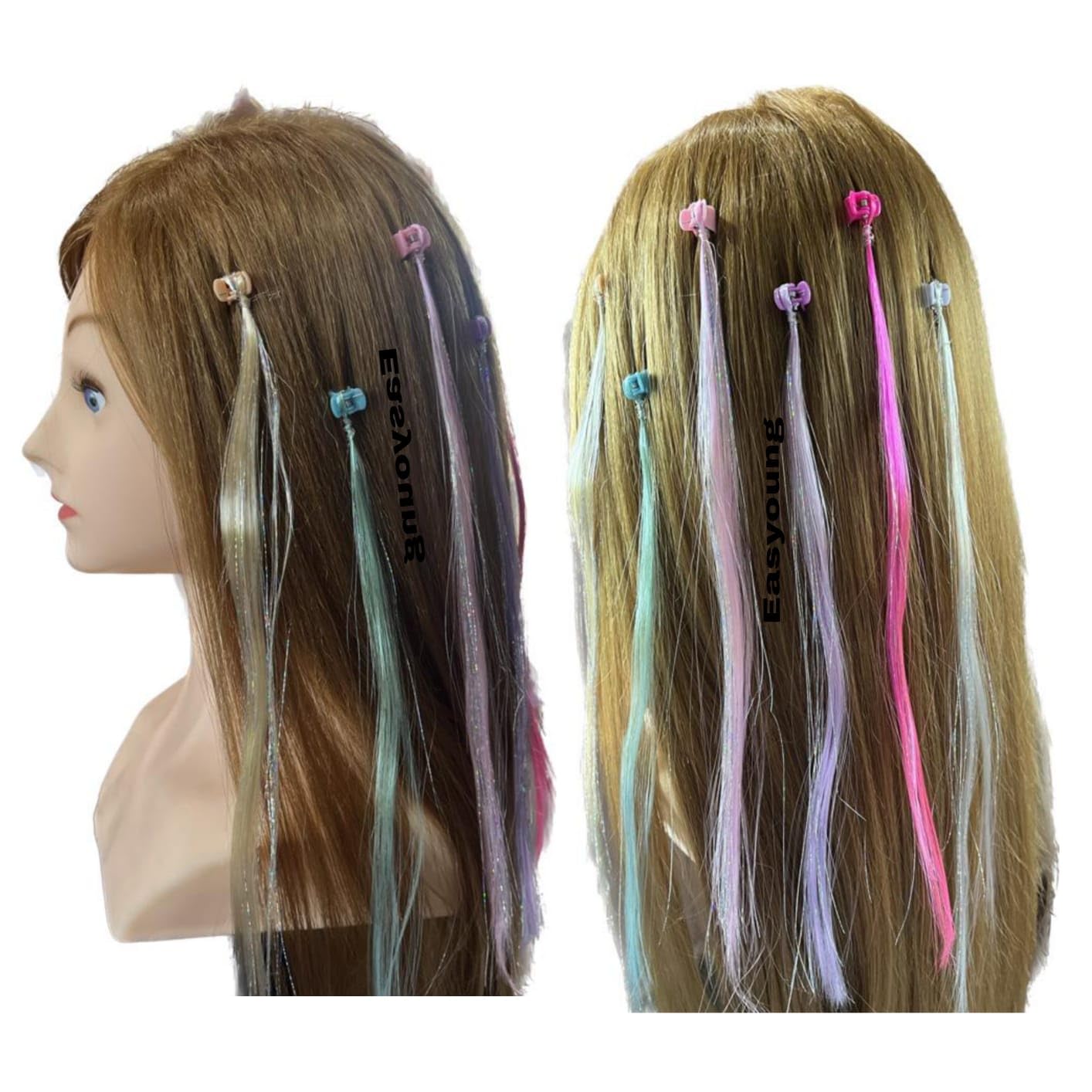 EASYOUNG Hair Tinsel 6 Pack - 6 Color Fairy Hair Glitter Extensions with Clips | Kids Hair Highlights & Braid Accessories for Parties, Festivals & Special Occasions