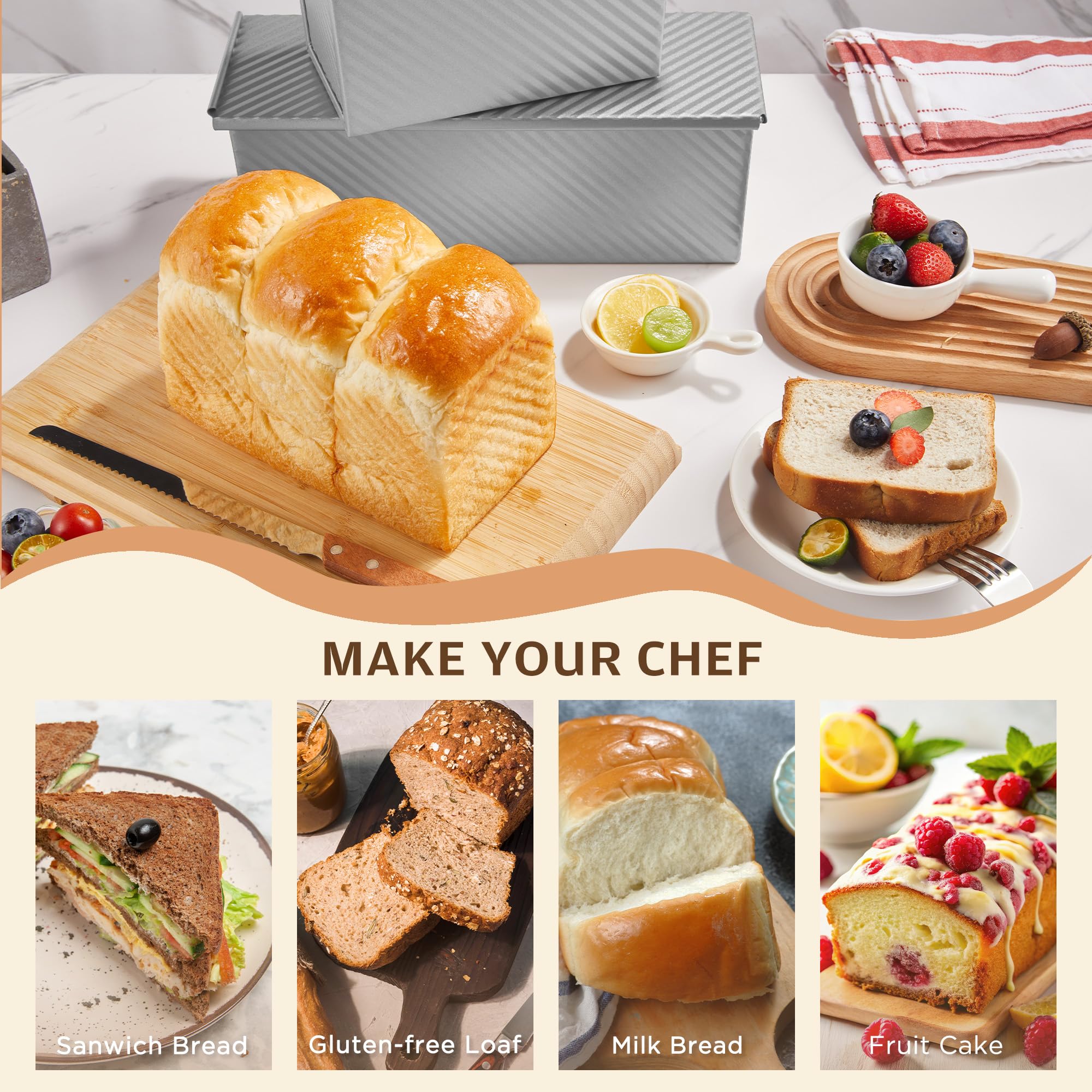 KITESSENSU Pullman Loaf Pan with Lid - 1 lb Non-Stick Carbon Steel Bread Baking Pan | Corrugated Toast Box Mold for Homemade Bread, Sandwich Loaves & Artisan Baking | Perfect for Kitchen, Bakery & Gift Giving