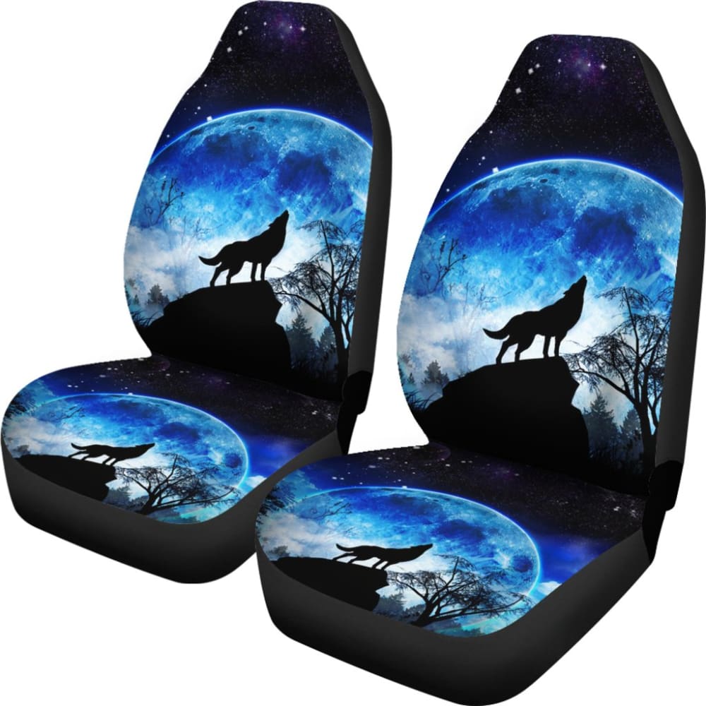 Premium Blue Full Moon Wolf Howling Car Seat Covers - Unique Gift for Men & Women - Universal Fit for Cars, Trucks & SUVs - Perfect for Road Trips, Camping & Outdoor Adventures