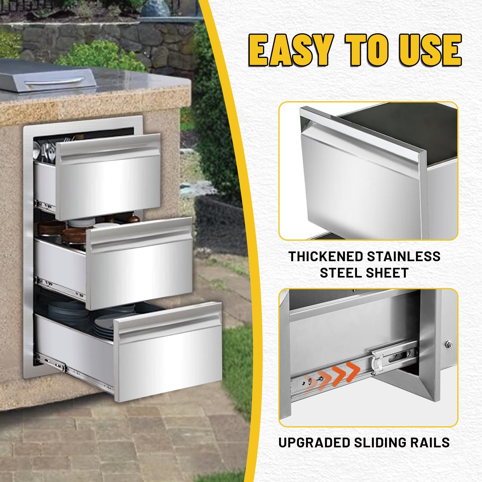 Stainless Steel Triple Drawer Outdoor Kitchen Cabinet - 14